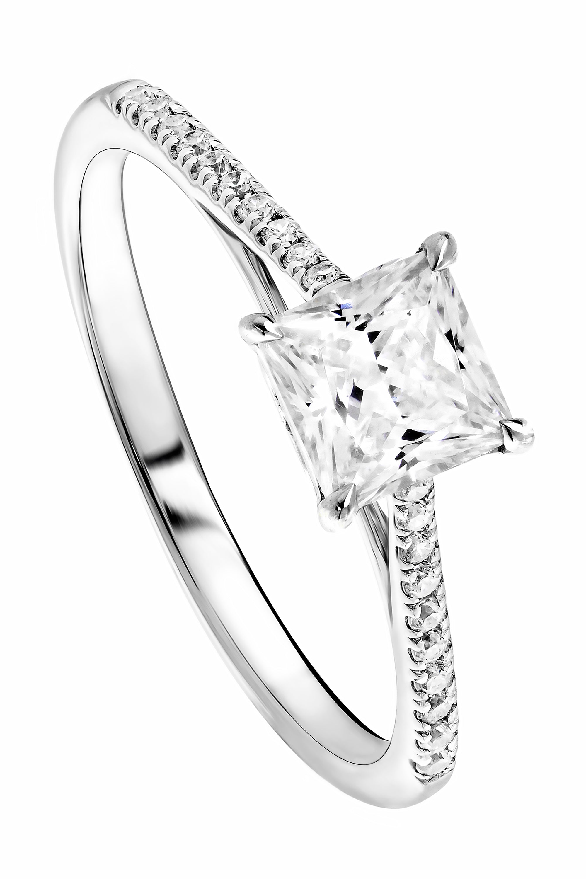 Women’s Silver Vivian White Gold Princess Cut Lab Grown Diamond Engagement Ring Created Brilliance