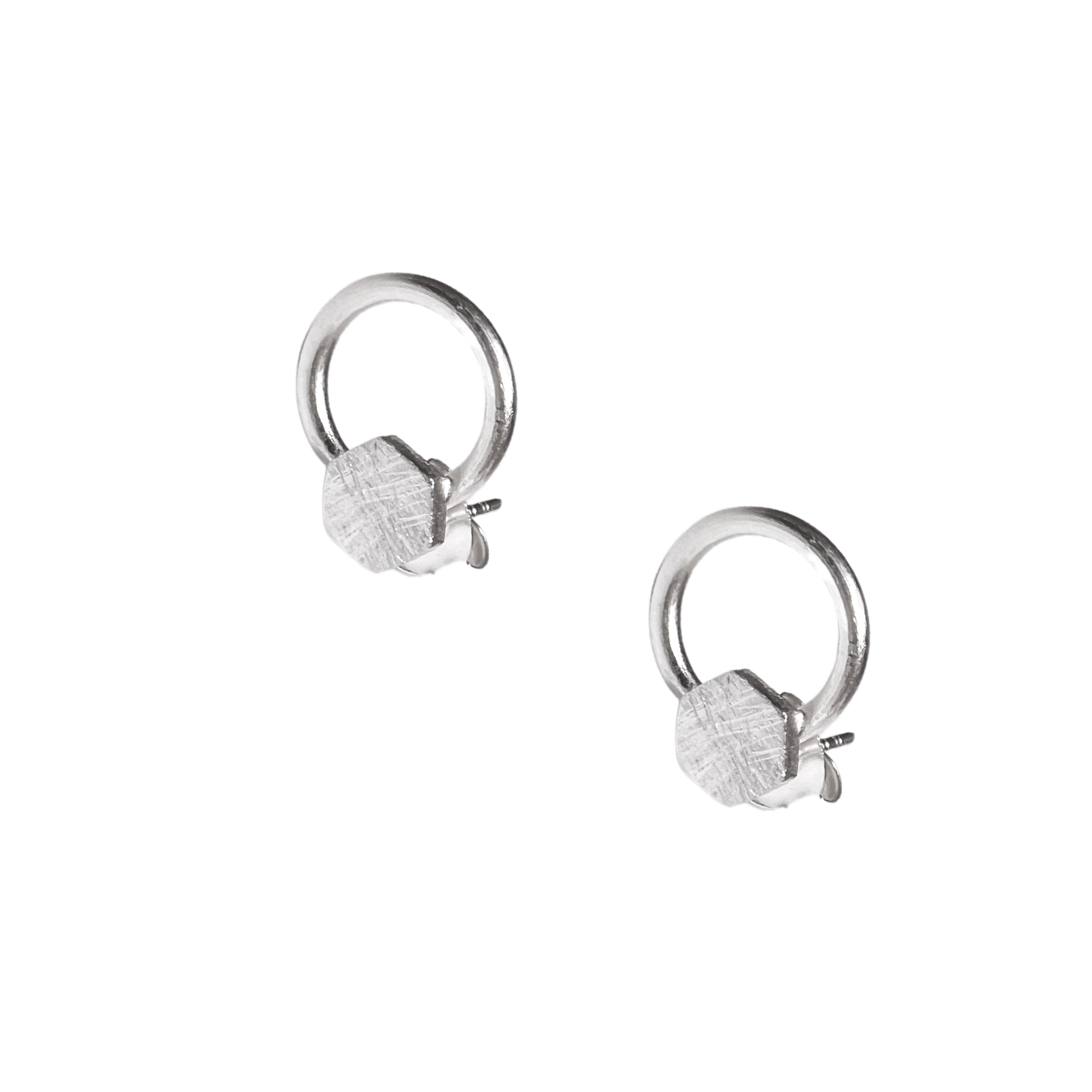 Spero London Women's Sterling Silver Natural Textured Hexagon Stud Earrings - Silver In Silver