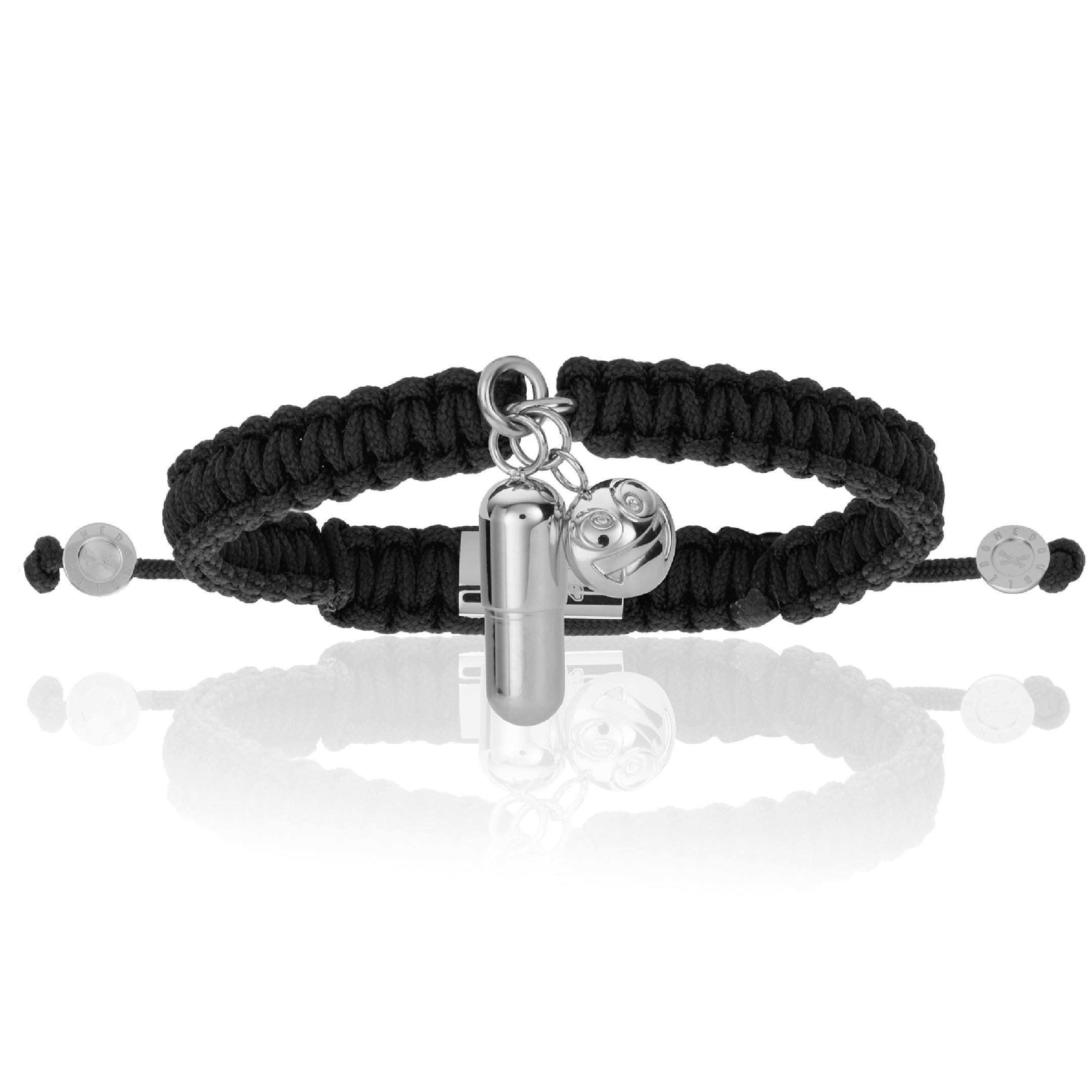 Men’s Silver Pill Emoji With Black Polyester Bracelet Unisex Double Bone Bracelets