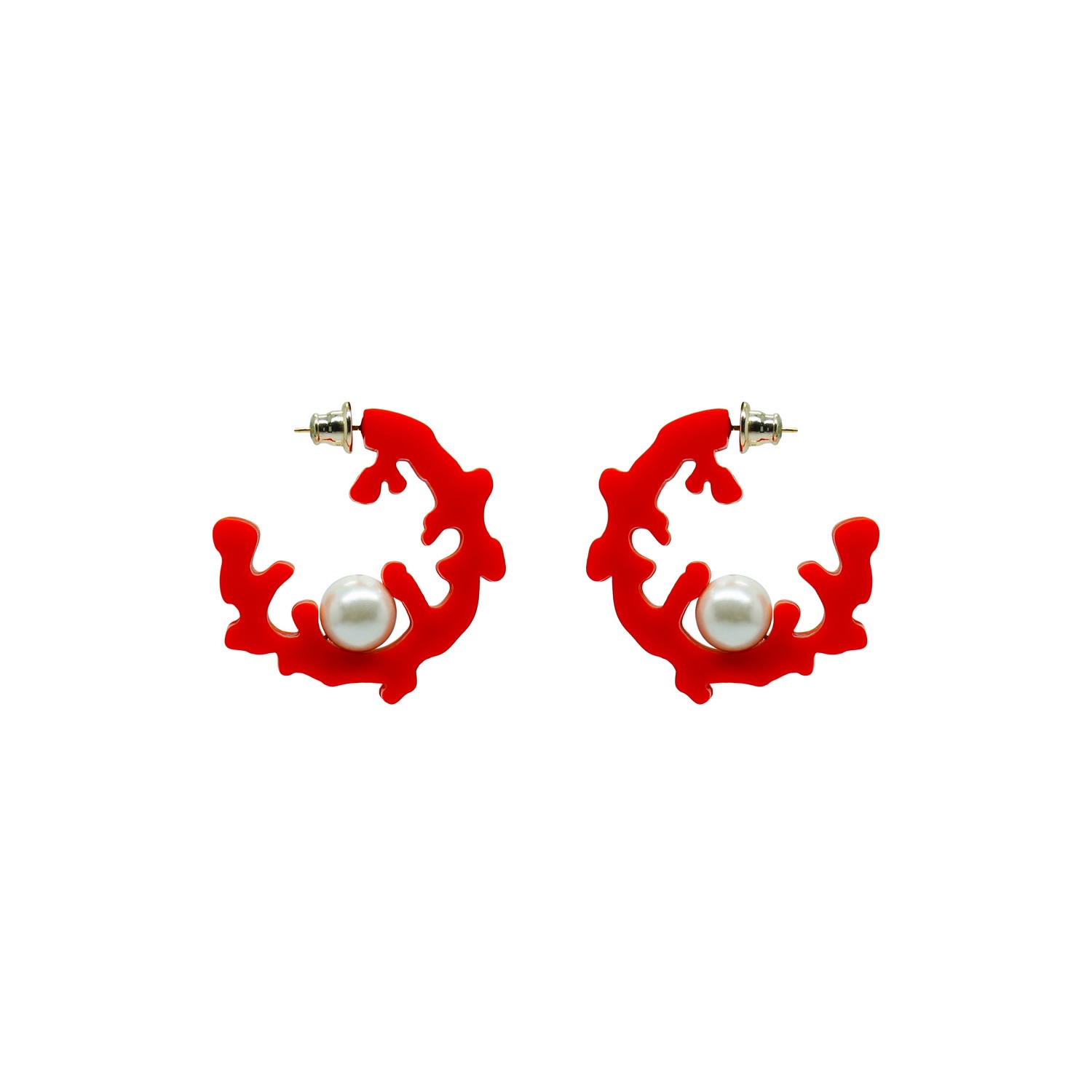 Gissa Bicalho Women's Handmade Hoop Coral And Pearl S Orange In Red