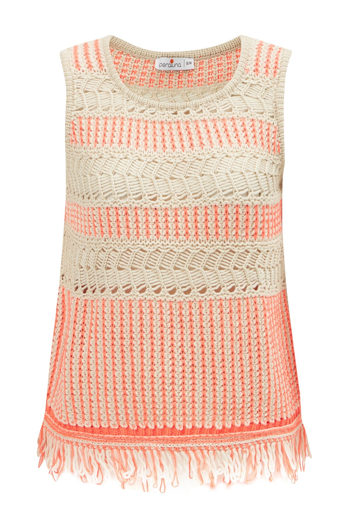 Women’s Kiyo Tassled Sleeveless Blouse In Beige/Neon Orange L/Xl Peraluna