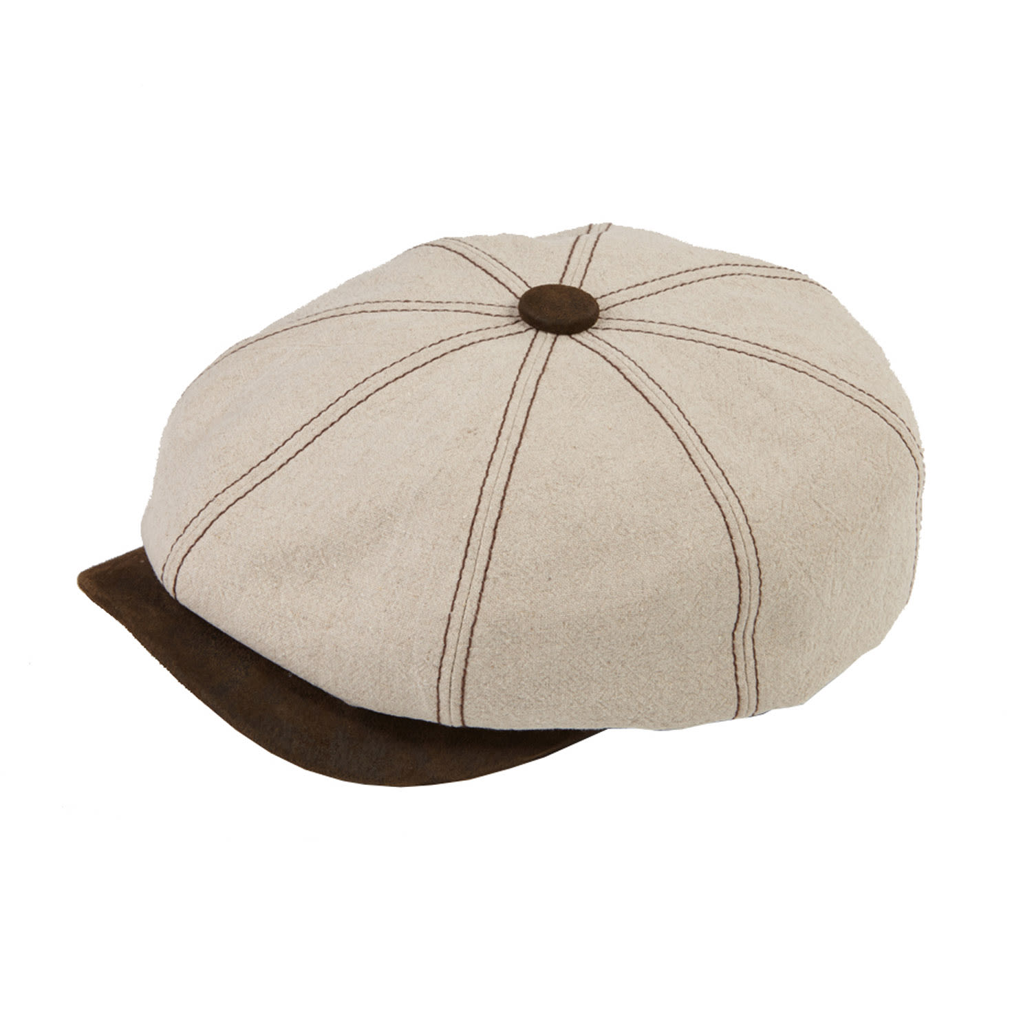 Dasmarca Hats Men's White Lucca Chalk Crape Linen Peaky Bakerboy Newsboy Summer Cap With Leather Peak In White