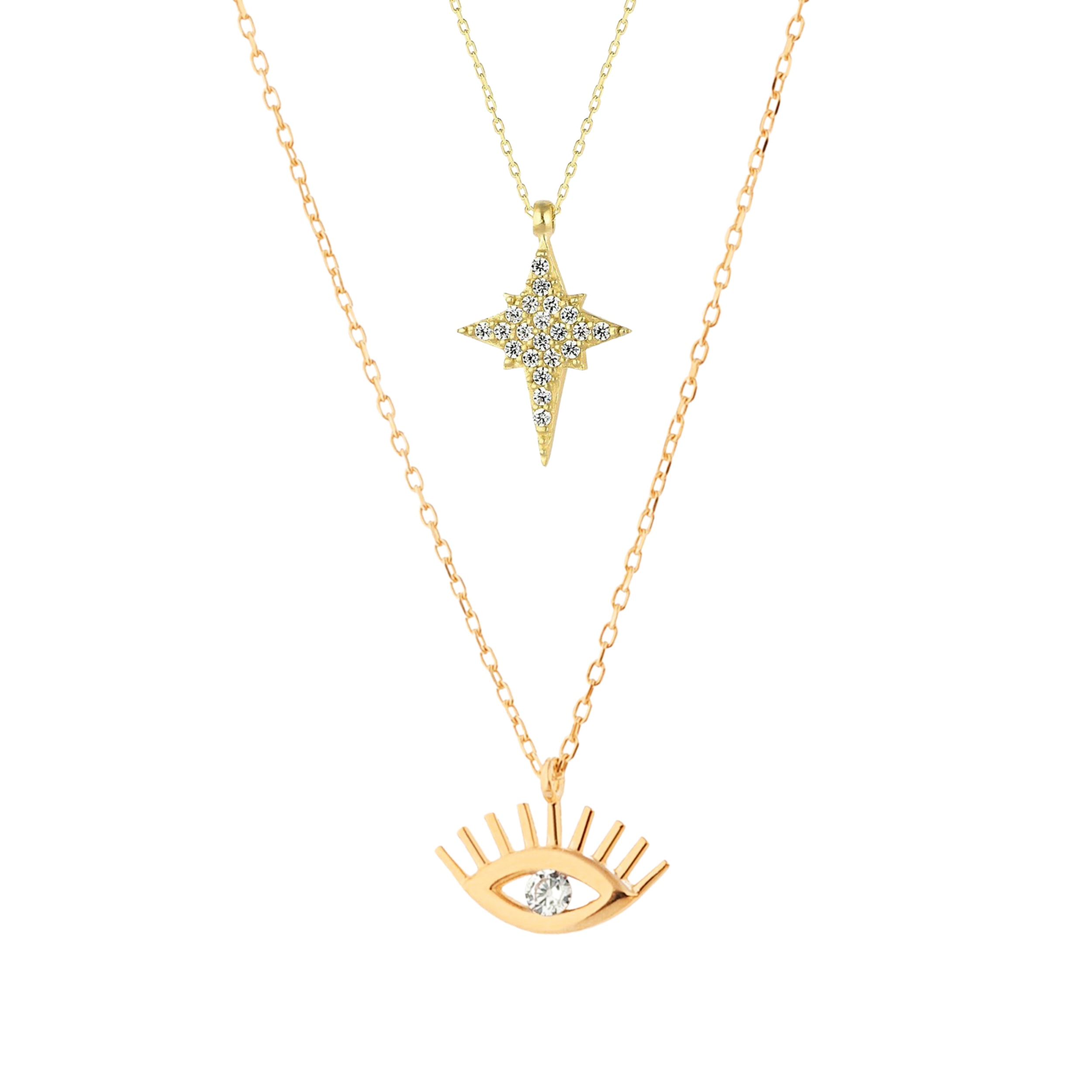 Women’s White Eye Evil Eye & Northern Star Starburst Sterling Silver Necklace Layering Set - Gold Spero London