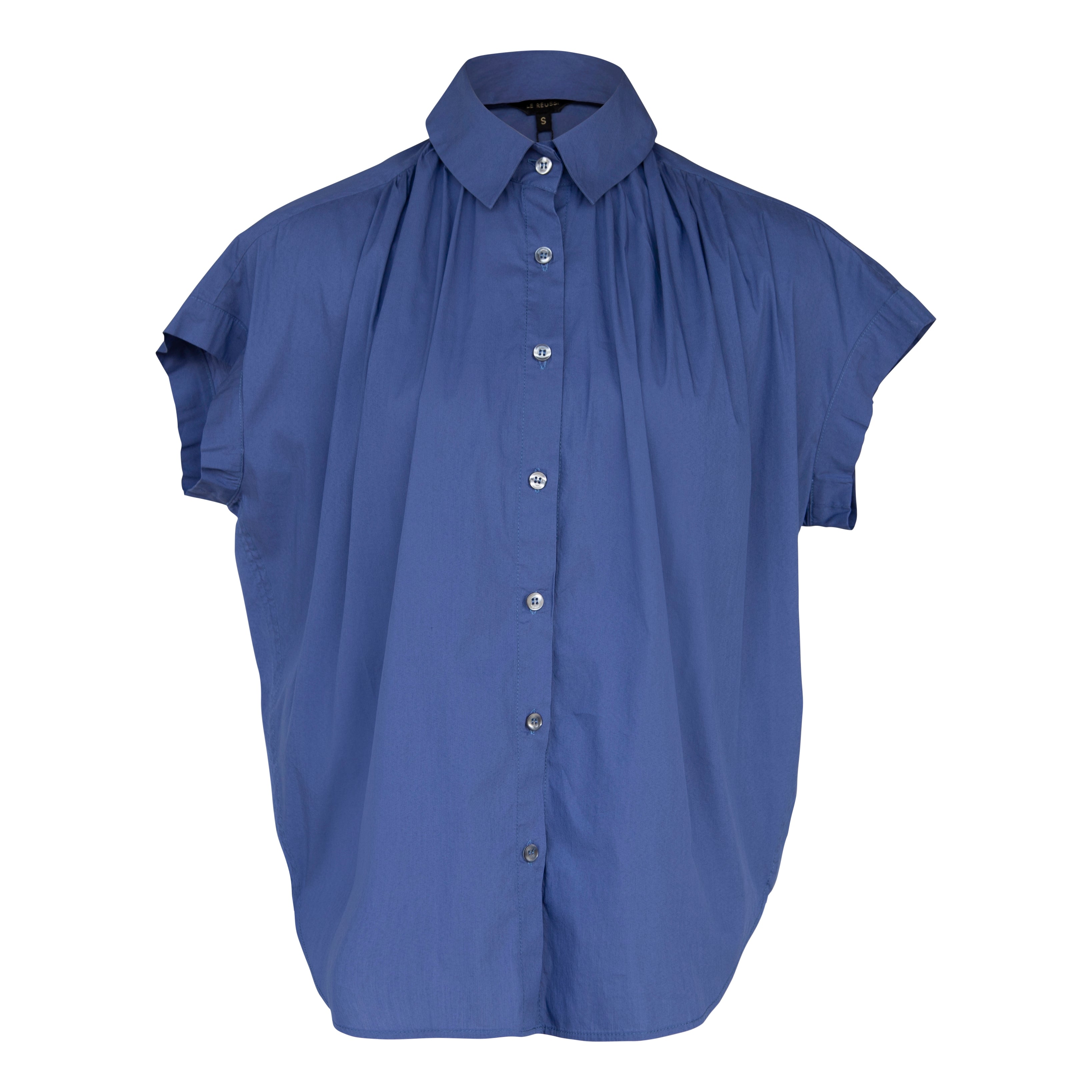 Le Réussi Blue Women's Gather Collar Shirt In Navy