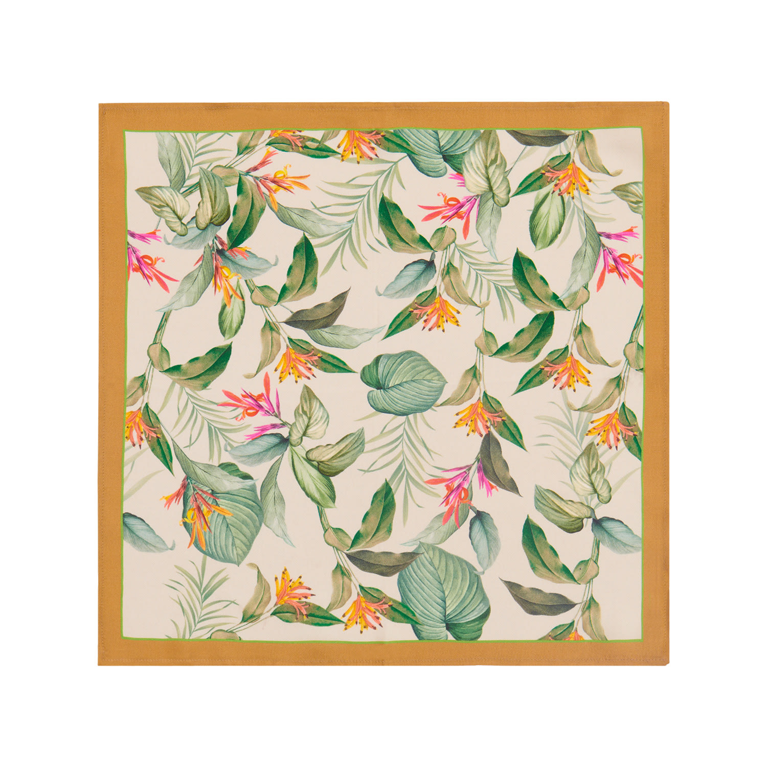 Men’s Neutrals / Gold / Green Tropical Paradise Multicolor Printed Silk Pocket Square Meraki Unlimited