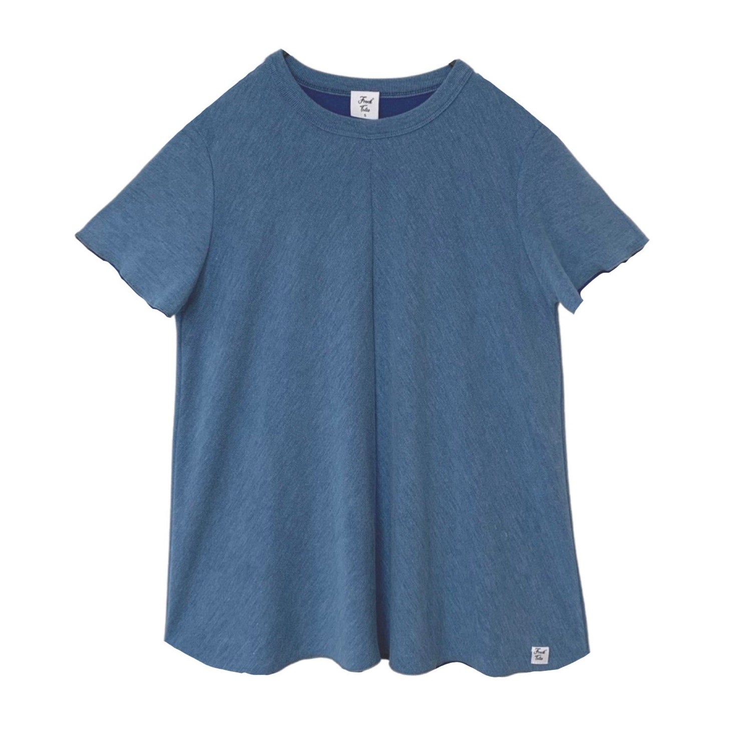 Frock Tales Women's Blue Flared Long Length Tee With Short Sleeve In Water In Blue