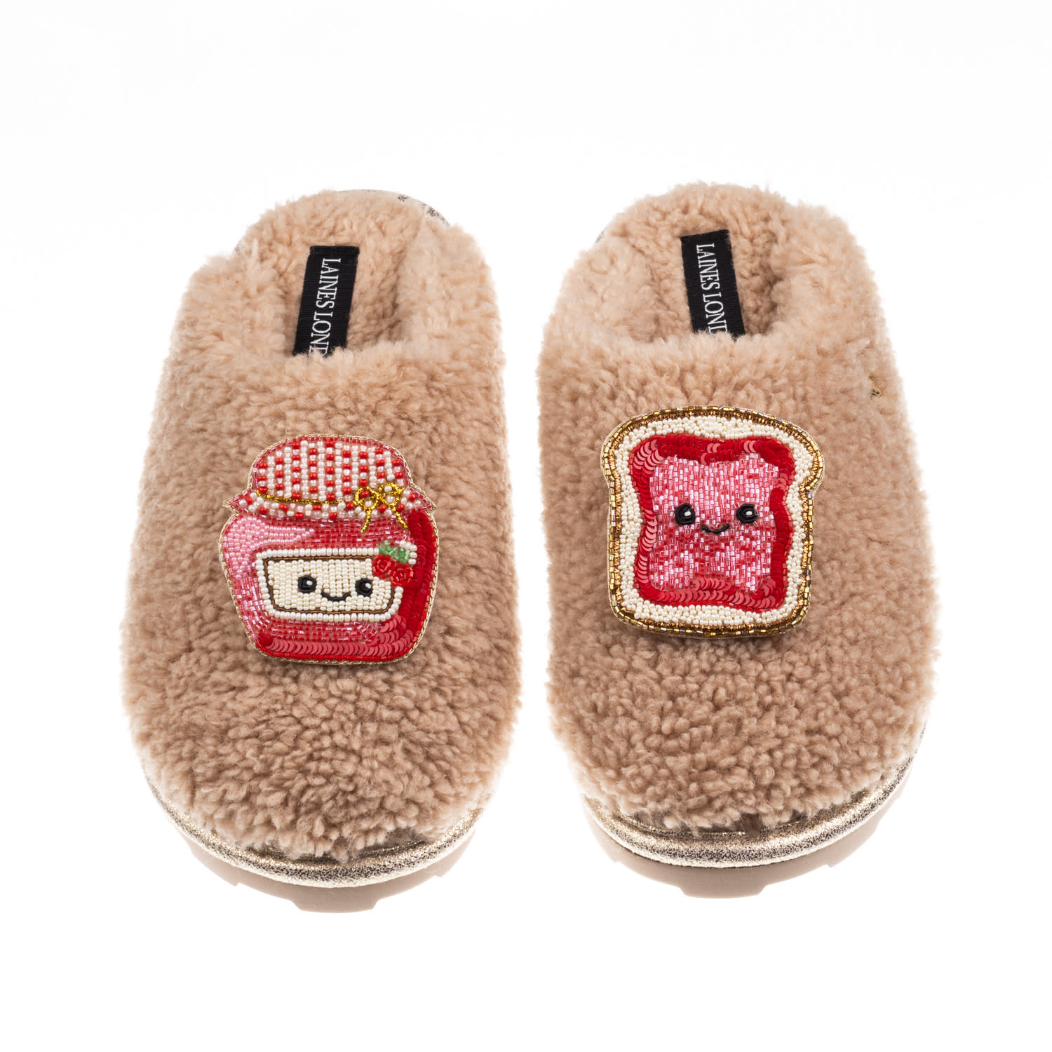 Laines London Women's Brown / Neutrals Teddy Closed Toe Slippers With Laines Lovables Jam & Toast Brooches - Toffe In Brown