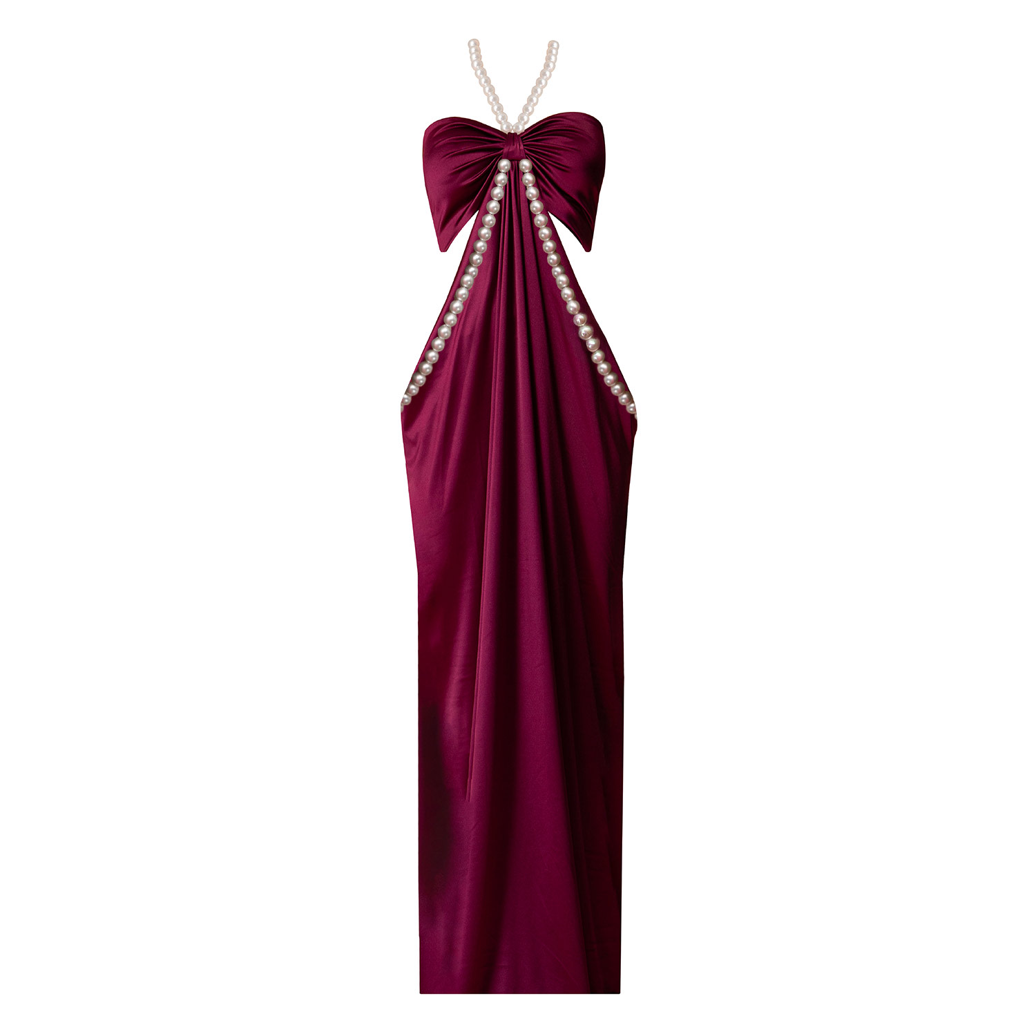 Nur Karaata Women's Red Alice Pearl Burgundy Dress