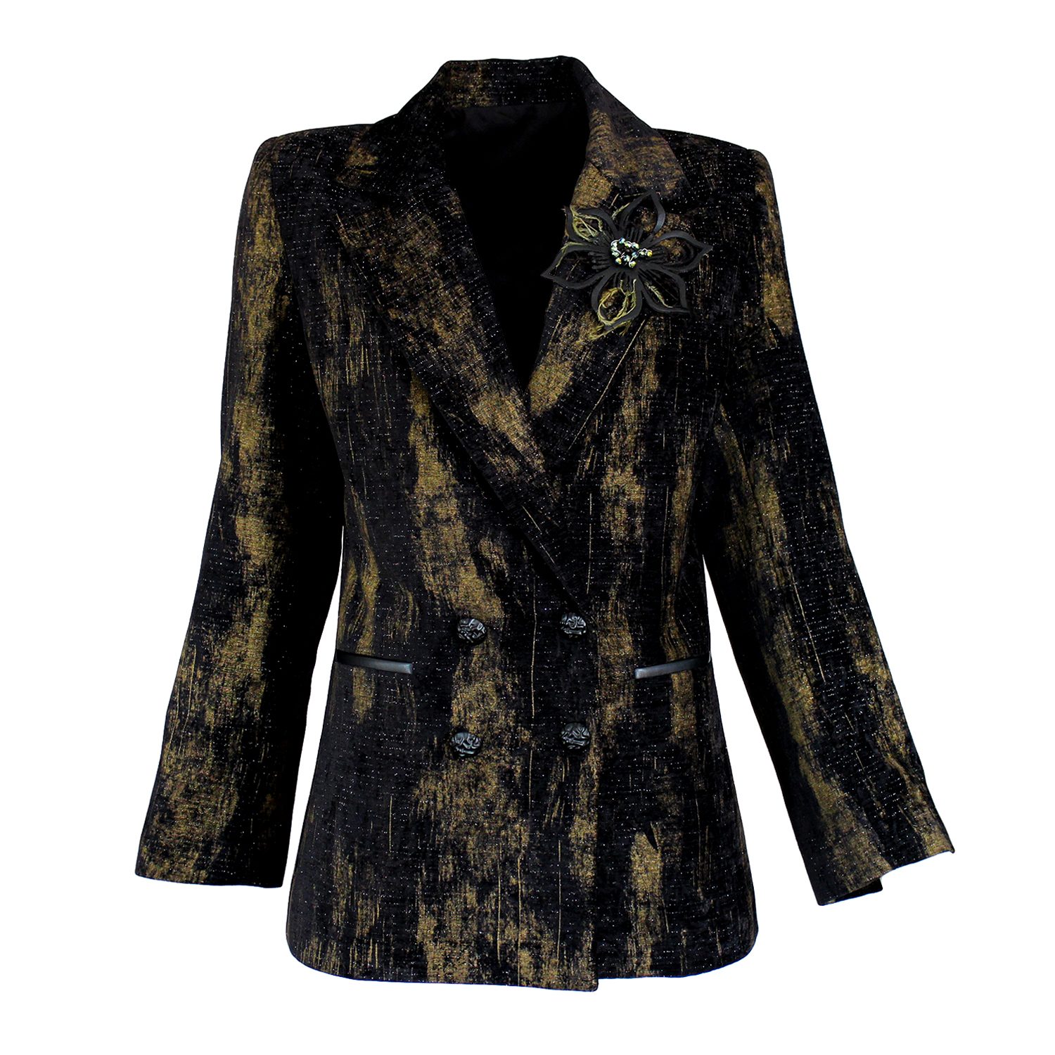 Lalipop Design Women's Black Metallic Print Double-breasted Blazer
