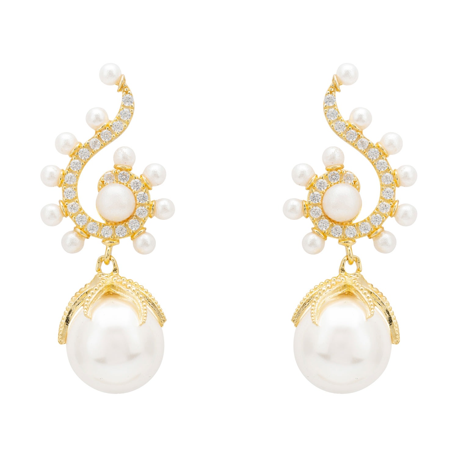 Women’s Gold / White Baroque Pearl Poseidon Gemstone Drop Earrings White Gold Latelita