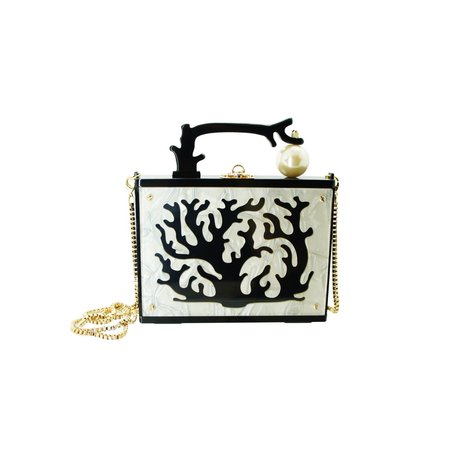 Gissa Bicalho Women's Acrylic Handmade Clutch Coral Twigs Black