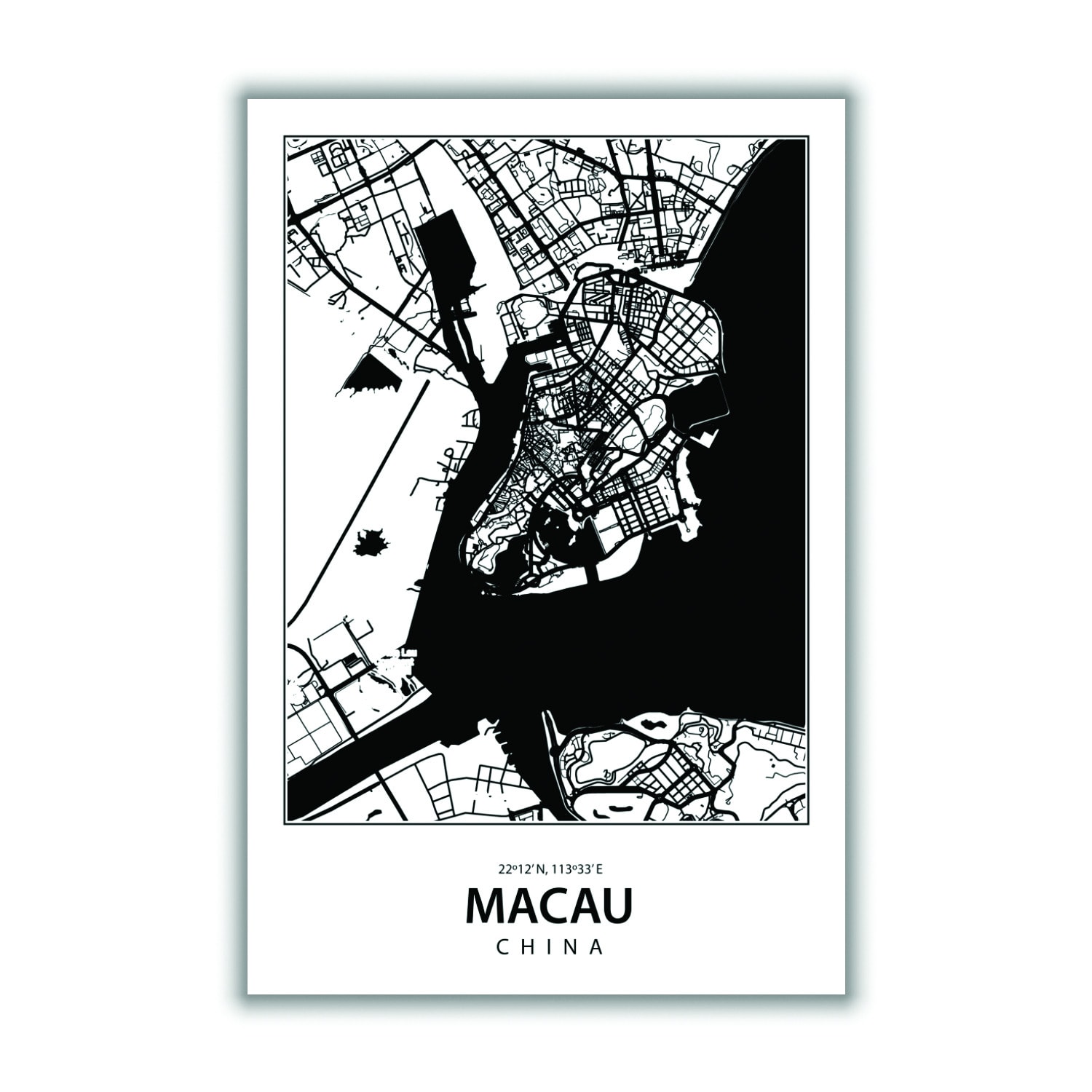 Black Map Of Macau China Large Stanley Print House