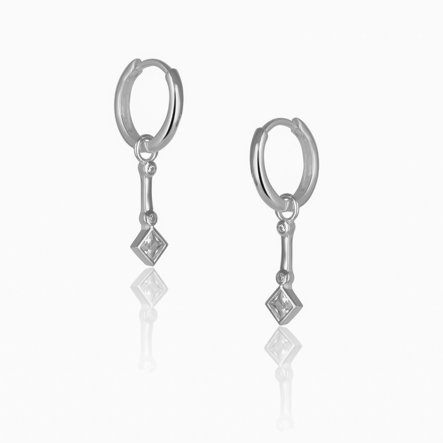 Women’s Sterling Silver Rhombus Drop Hoop Earring - Silver Spero London