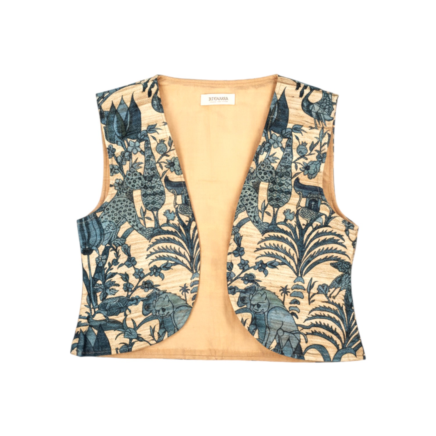 Women's Gold / Blue Pure Tussar Silk Vest - Handwoven Story In Natural Elegance - Cruelty Free Statement Waistcoat | S/M | Stovaria