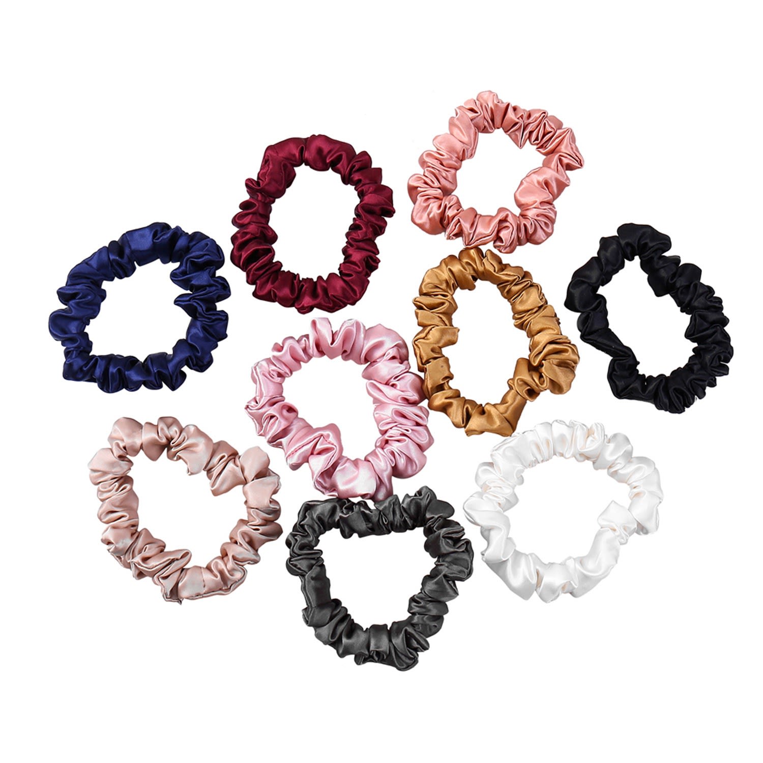 Women's Pure Mulberry Silk Mini Scrunchie Set Of Ten | One Size | Soft Strokes Silk