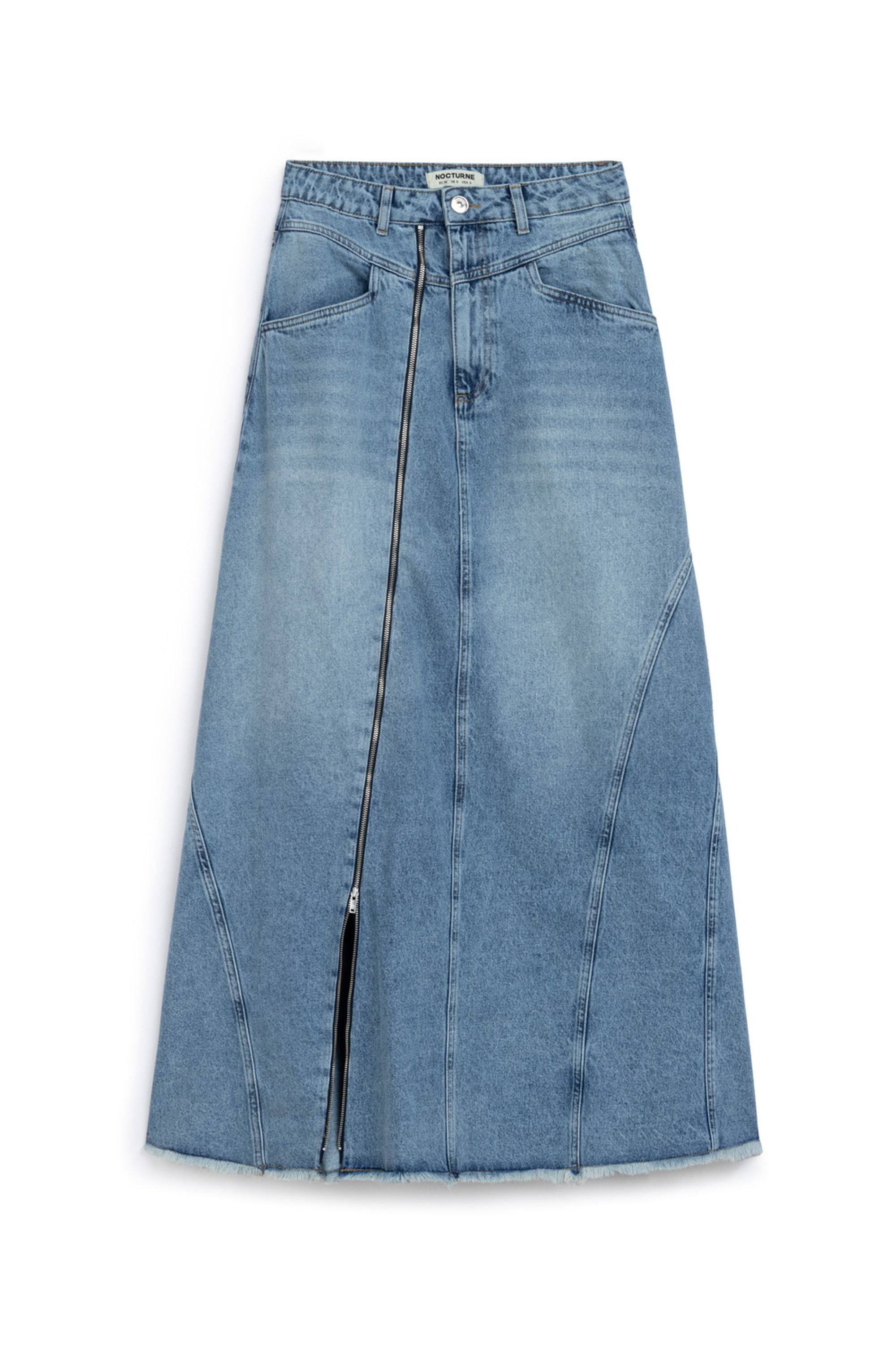 NOCTURNE WOMEN'S BLUE SLIT DETAILED MAXI DENIM SKIRT