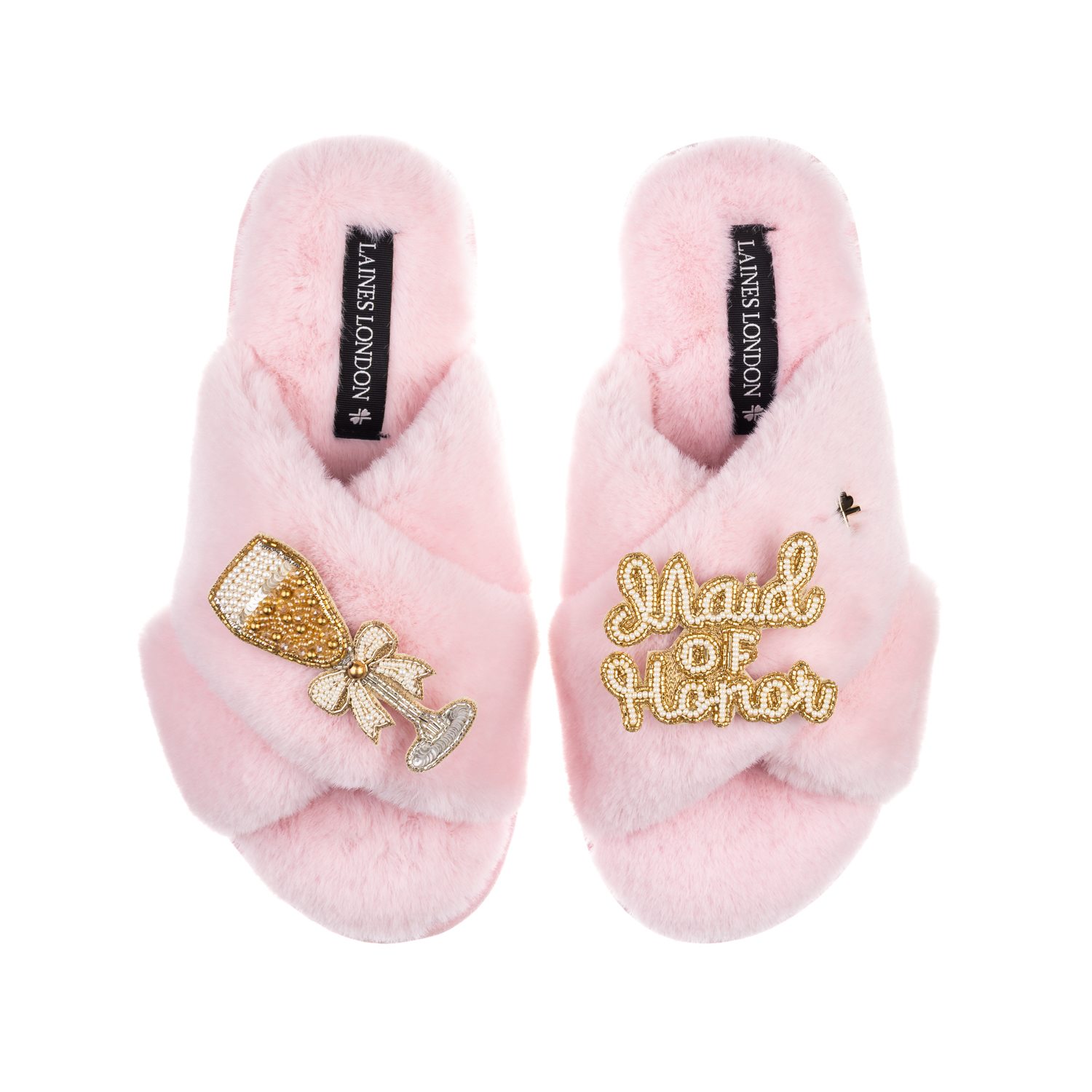 Women's Classic Laines Slippers With Maid Of Honor Brooches - Pink | Small | Laines London