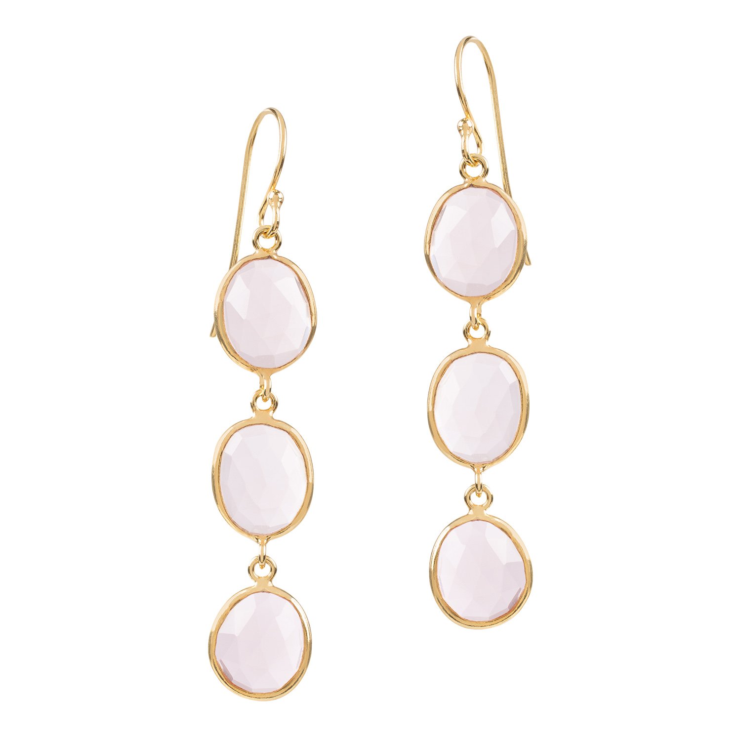 Amadeus Women's Gold / Pink Sophia Triple Pink Quartz Dangle Gold Earrings In Multi