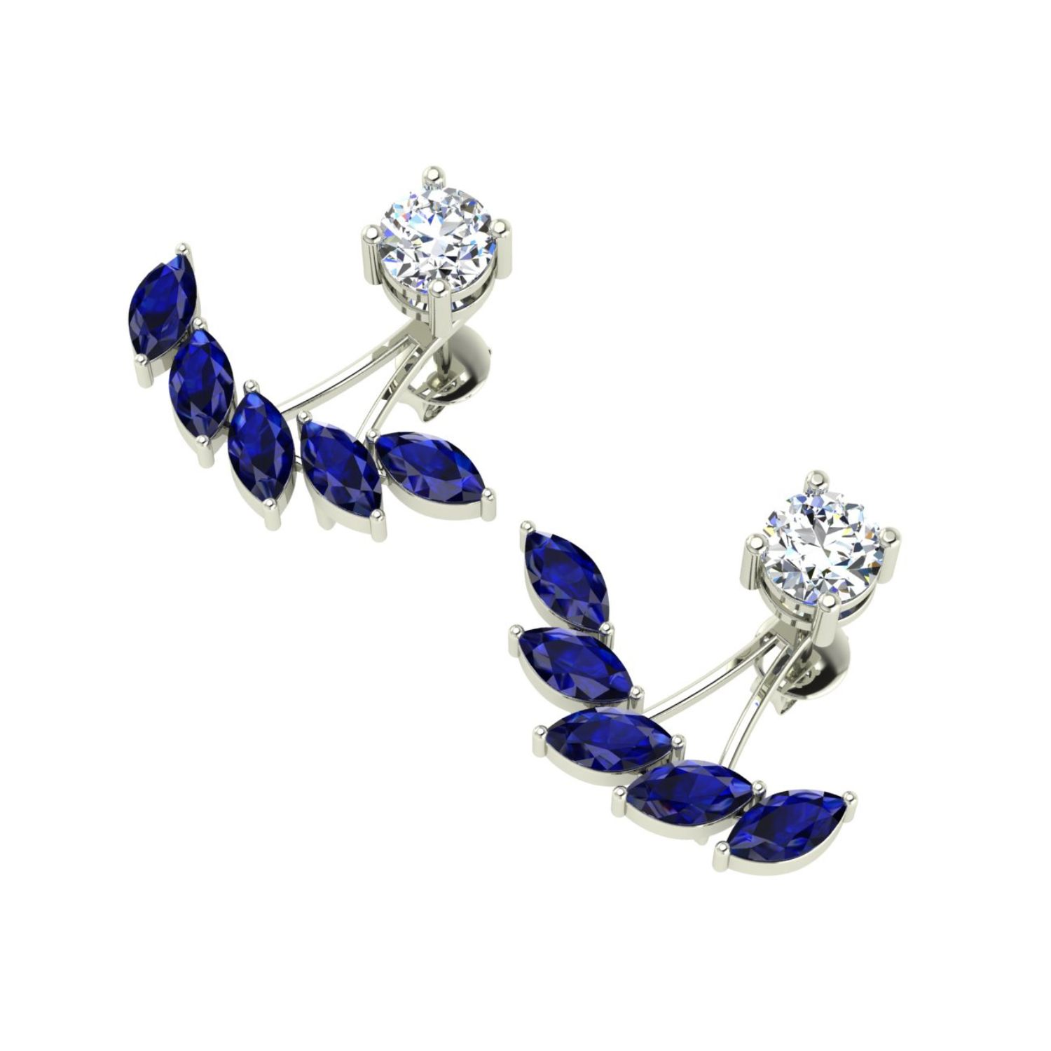 Women’s White Gold Diamond Sapphire Jacket Earrings Cervin Blanc