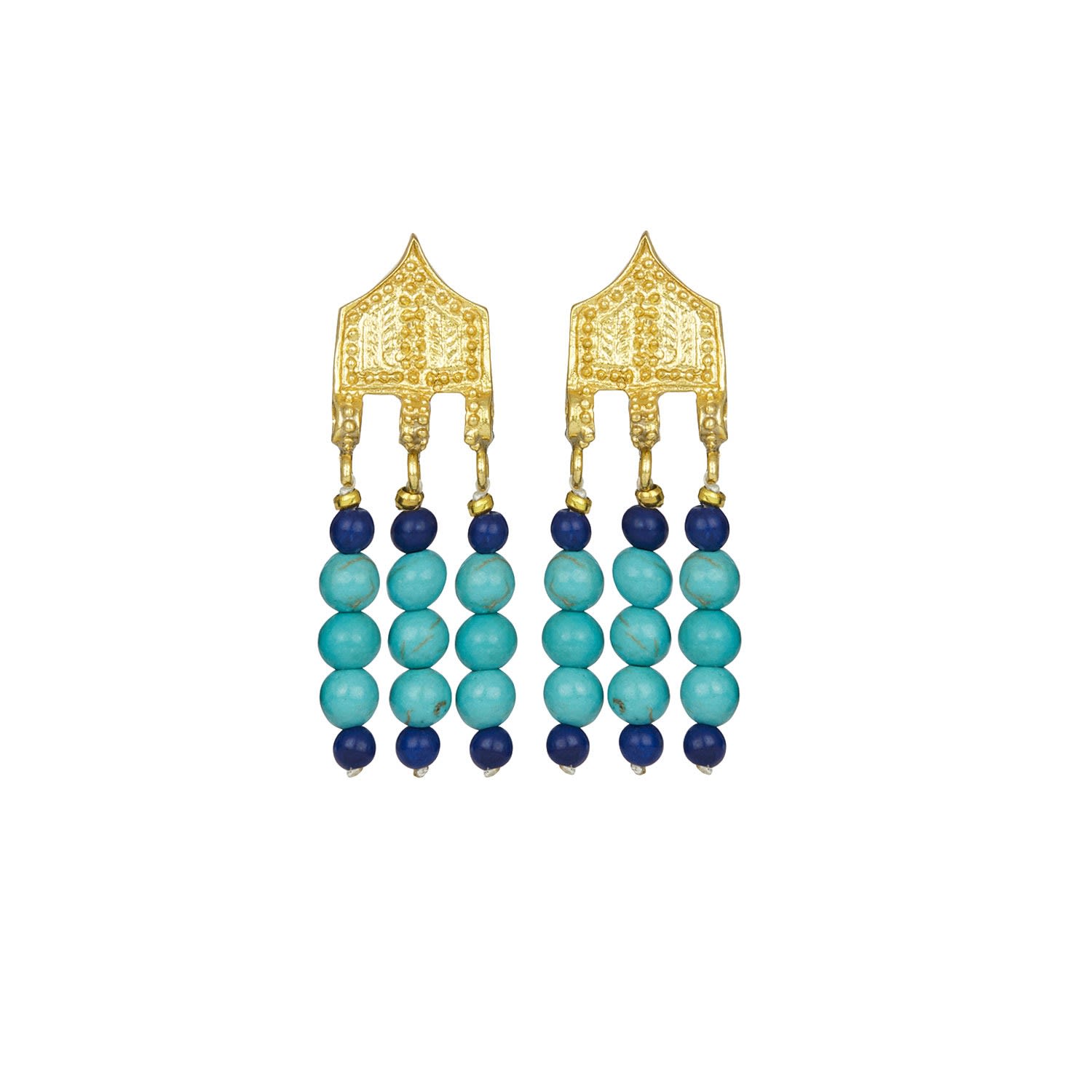 Women’s Gold / Blue Riva Turquoise And Lapis Bead Drop Earrings Ottoman Hands