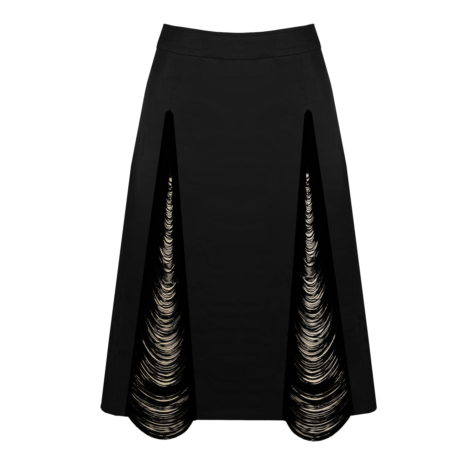 Contessa Mills Madeleine Soft Fringe-trimmed Stretch Cotton Poplin Skirt In Black