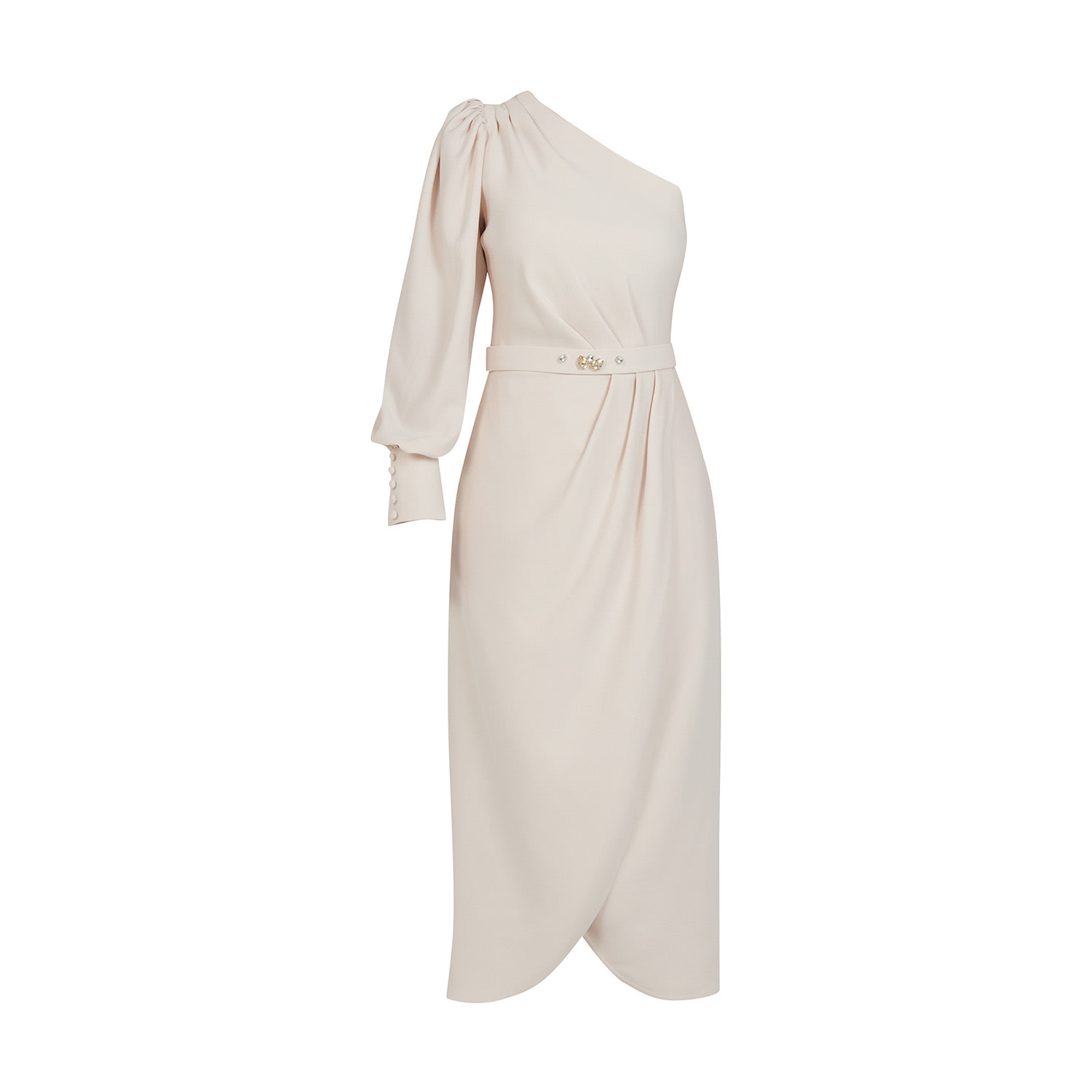 Avenue 8 Women's Neutrals One-shoulder Midi Dress With Detachable Belt Detail - Stone In White