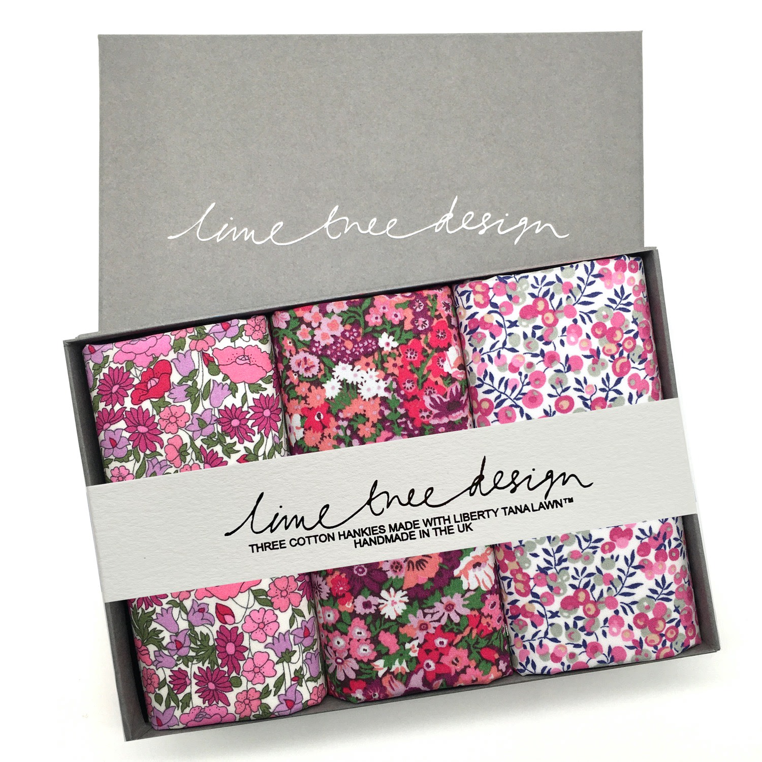 Lime Tree Design Men's Three Hankies Made With Liberty Fabric - Tickled Pink In Multi
