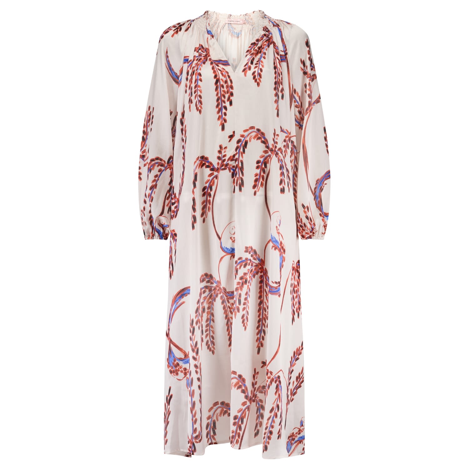 Women's White / Red Birds Of A Feather Cream And Red Long Sleeve Relaxed Milo Dress | Extra Small | Traffic People