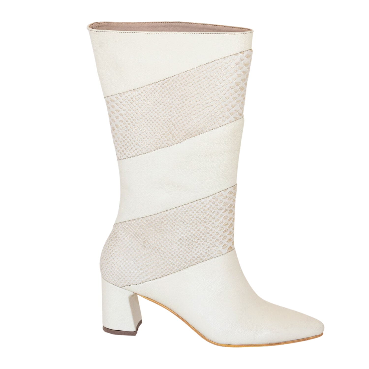 Women’s Neutrals Ela Boots In White & Ivory Croc Embossed Leather 6 Uk Stivali New York