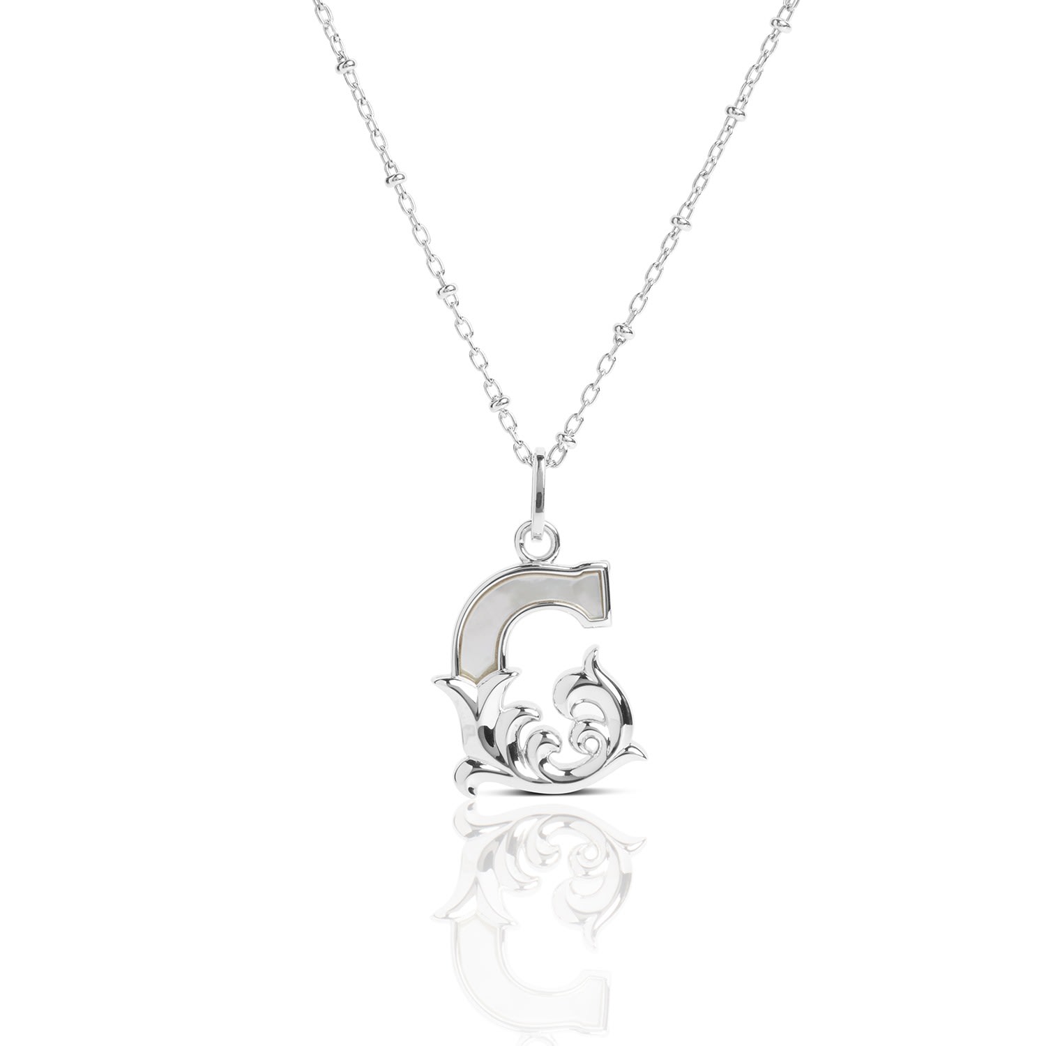 Kasun Women's Solid Silver G Initial Necklace With Mother Of Pearl In Silver