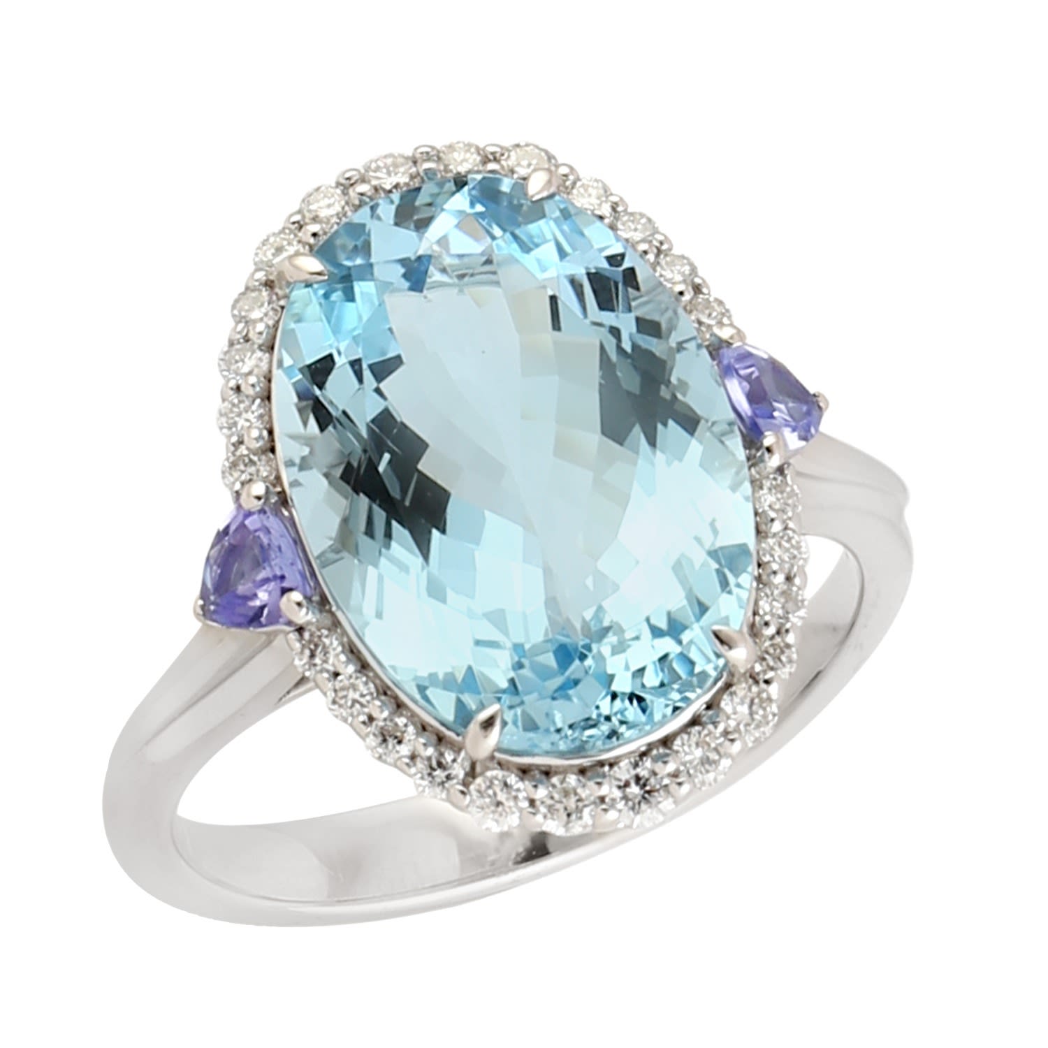 Artisan Women's Gold / Blue / White 18k White Gold Aquamarine & Tanzanite Pave Diamond Cocktail Ring In Blue