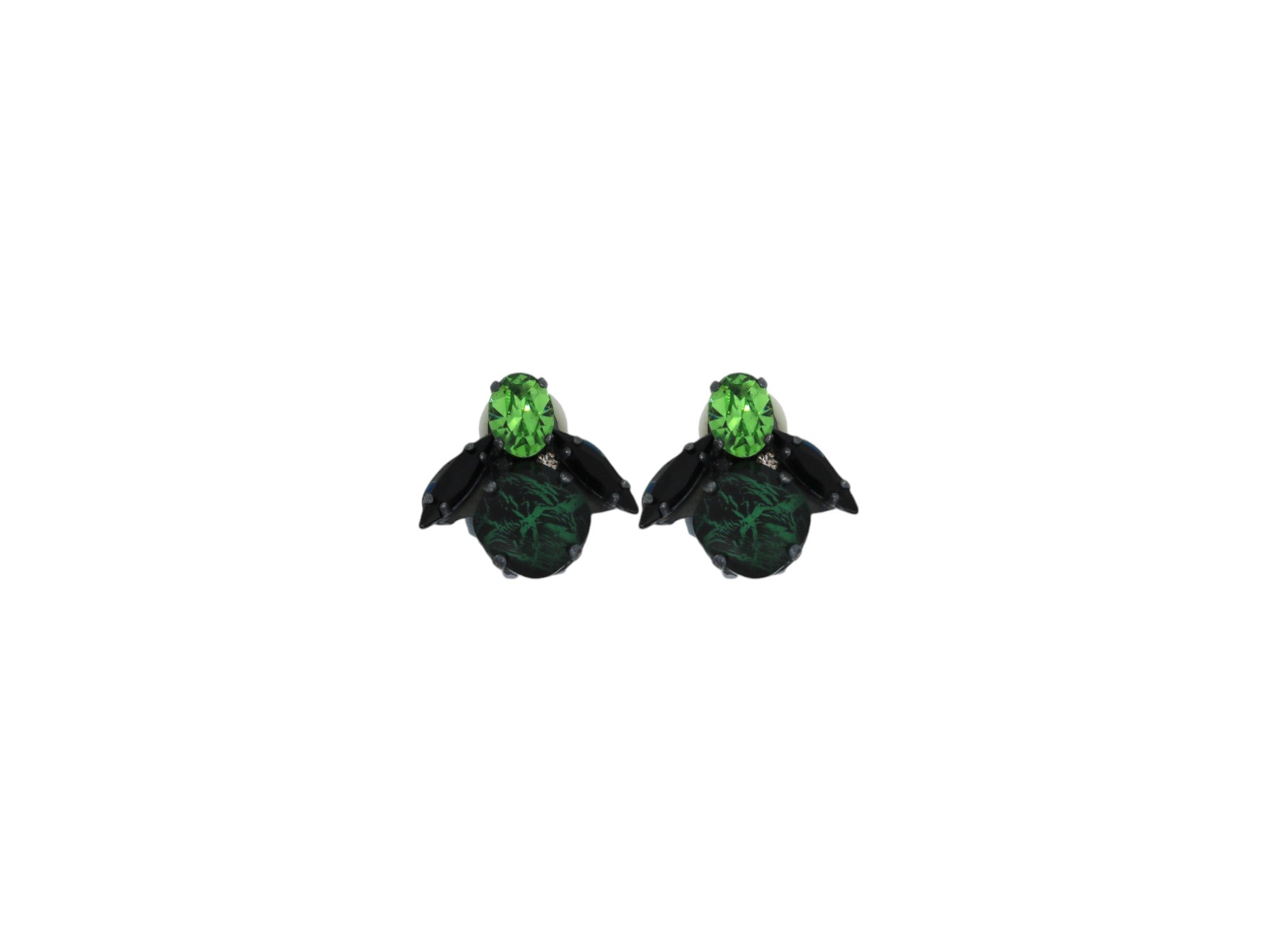 Vickisarge Women's The Spooky Green Bee Earrings In Oxidised Silver - Clip In Green