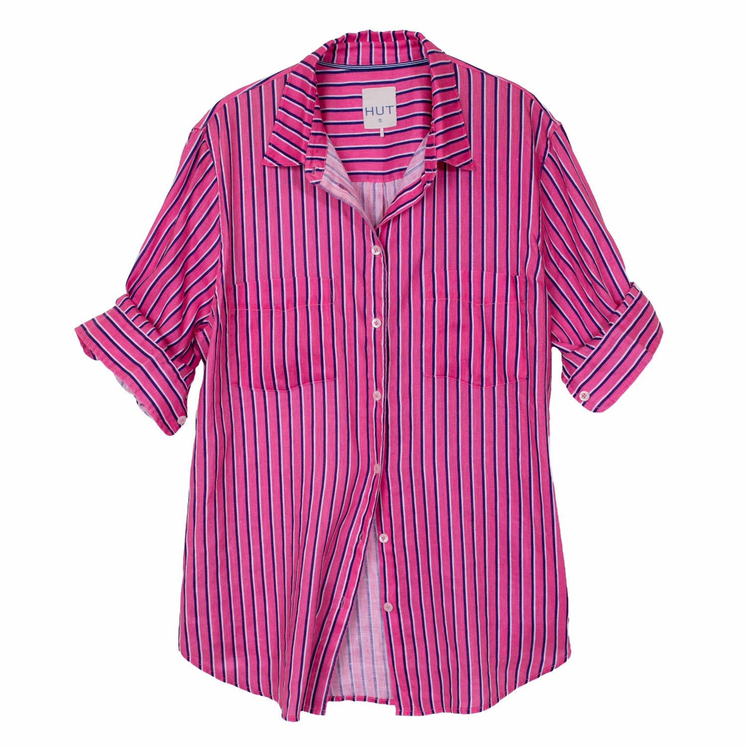 Hut Noosa Women's Pink / Purple Mulberry Stripe Boyfriend Linen Shirt