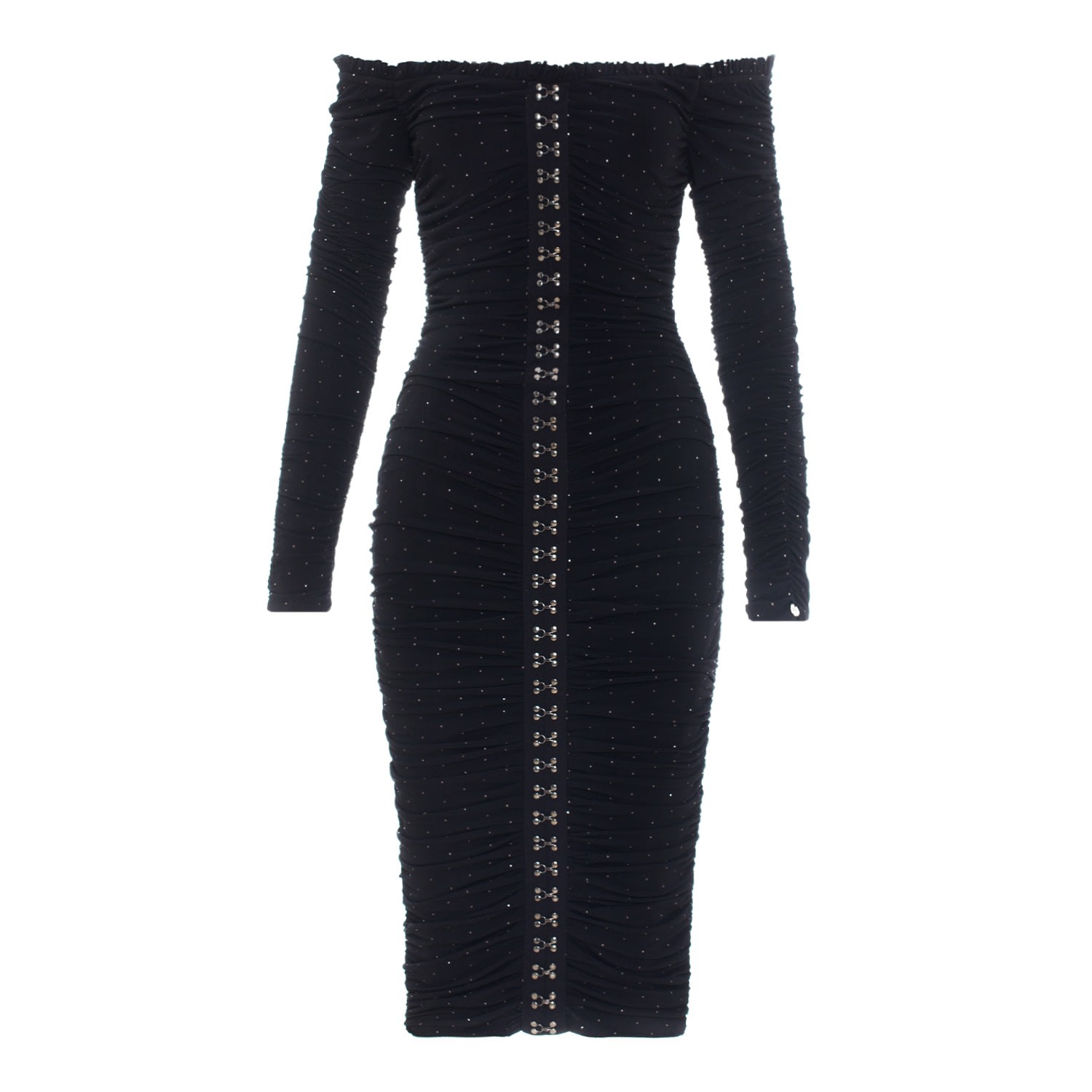 Nissa Women's Black Off-the-shoulder Midi Dress