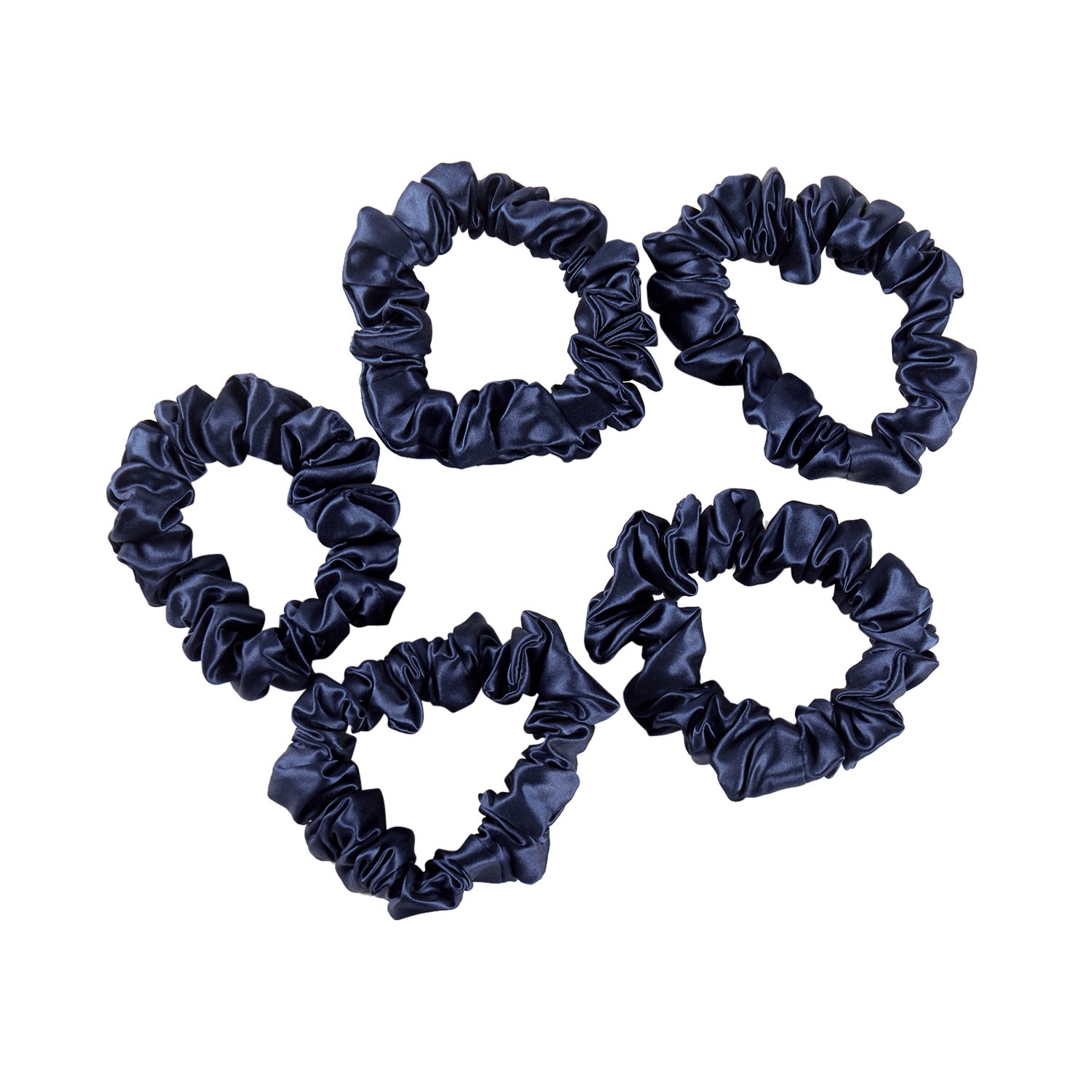 Women’s Blue Pure Mulberry Silk Mini Scrunchie Set Of Five In Navy One Size Soft Strokes Silk