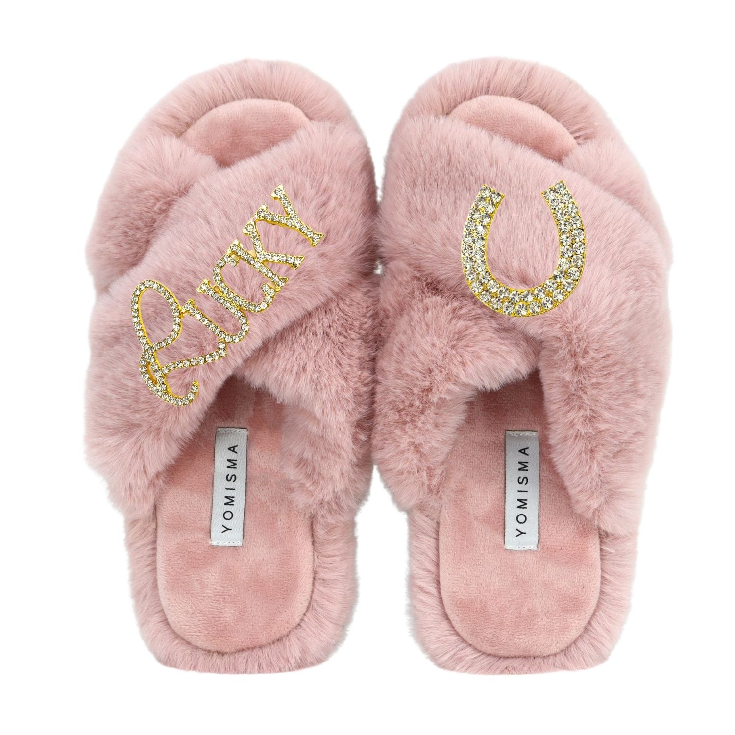 Yomisma Women's Pink / Purple Faux Fur Slippers - Global Recycled Standard Certified With Lucky + Horse Shoe In Pink/purple