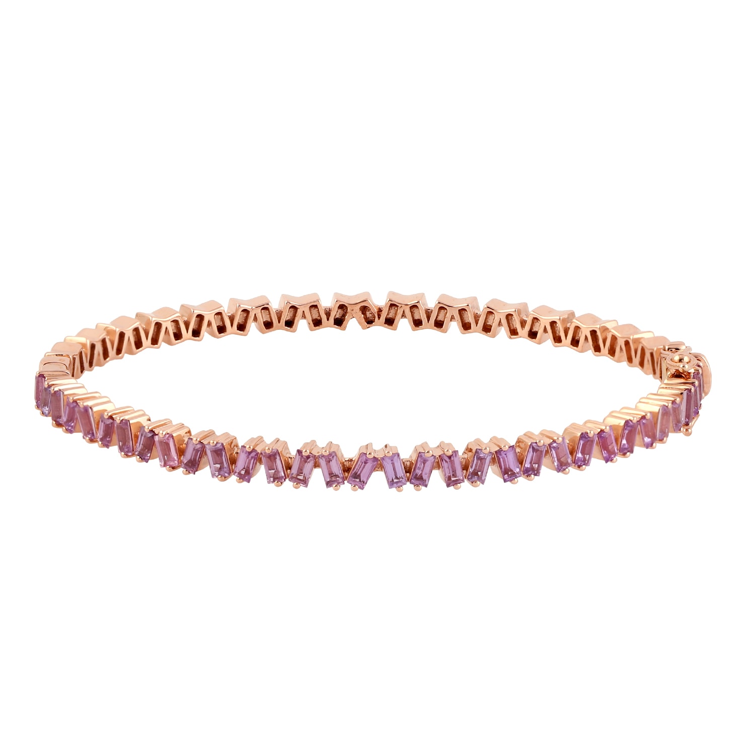 Artisan Women's Pink / Rose Gold Luxury Baguette-cut Pink Sapphire Bangle In 14k Rose Gold In Gold