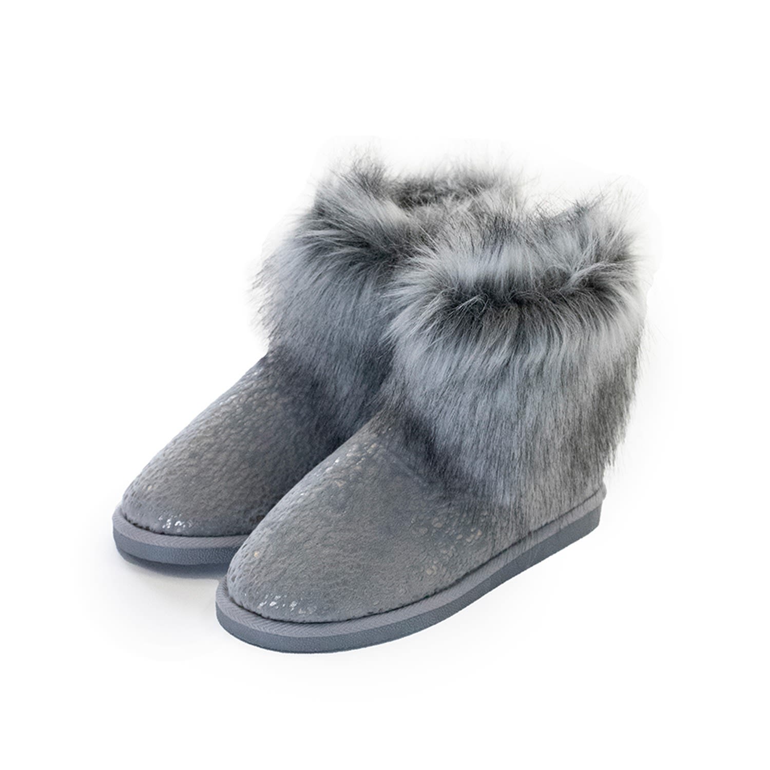 Pretty You Women's Foil Detail Fur Lined Bootie Slipper Giselle In Grey In Grey