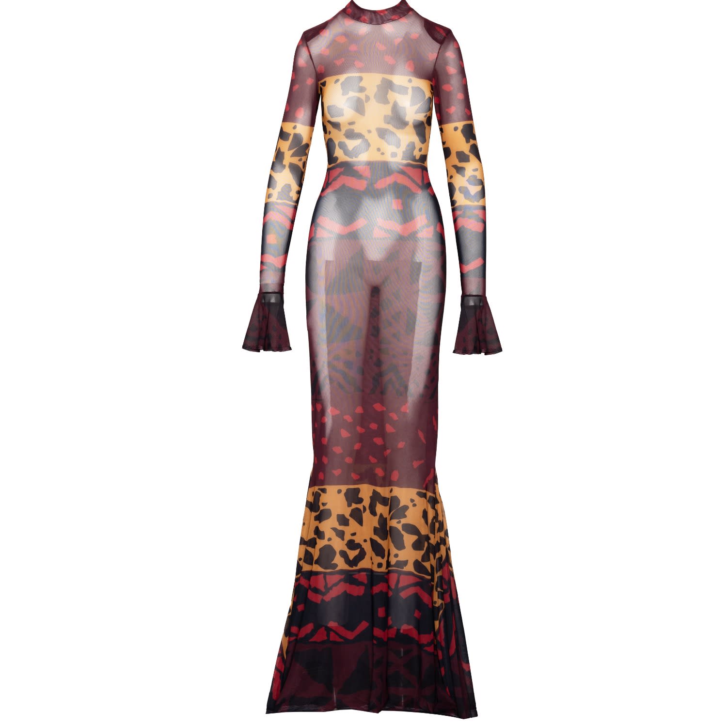 Women's Anu Red Long Sleeve Maxi Mesh Dress | Xxl/3Xl | Ofuure