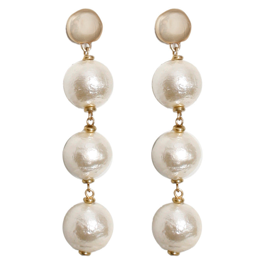 Castlecliff Women's Neutrals / Gold / White Pearla Earrings – Statement Recycled Brass Earrings With Oversized V