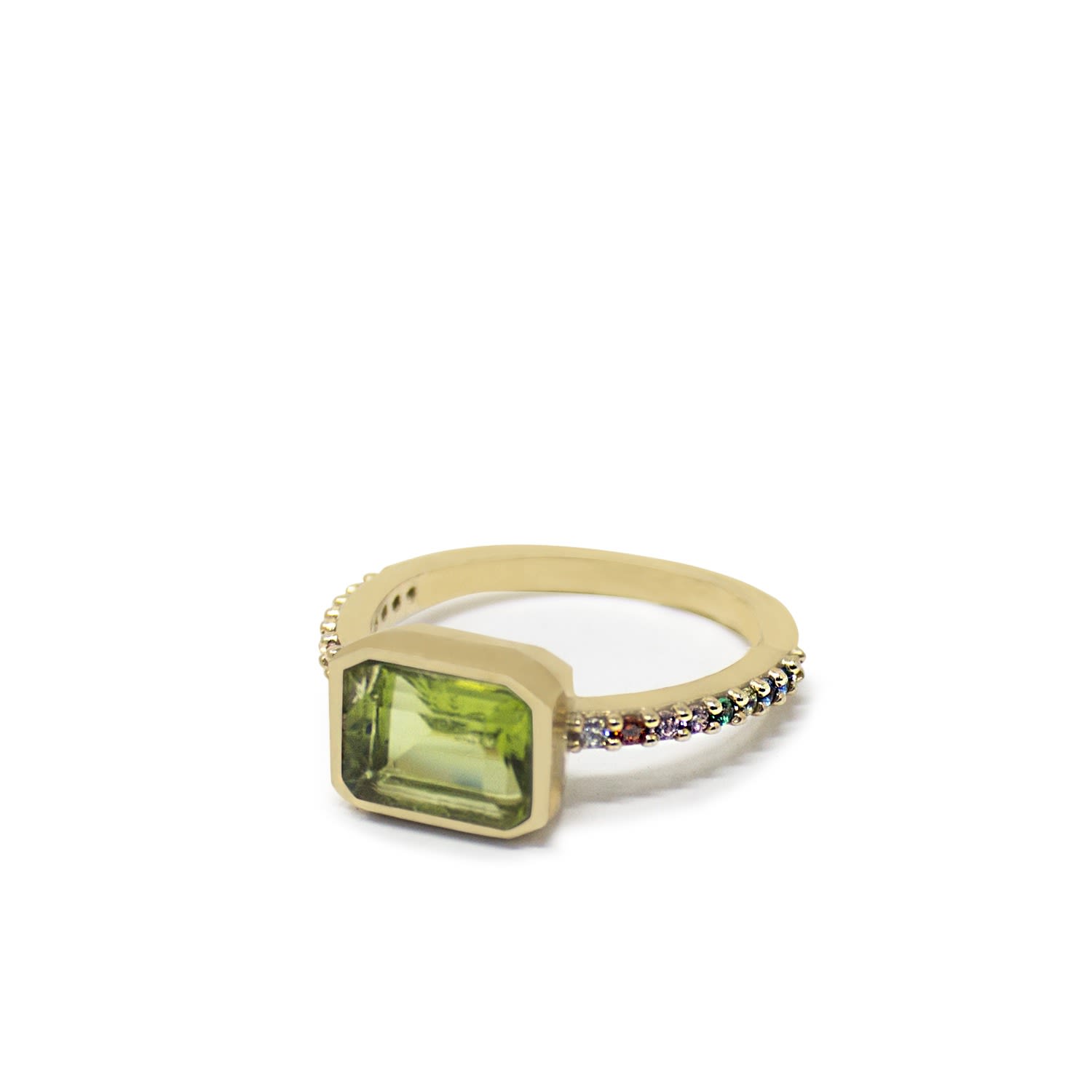 Vintouch Italy Women's Green Luccichio Gold Vermeil Peridot Rainbow Ring In Green