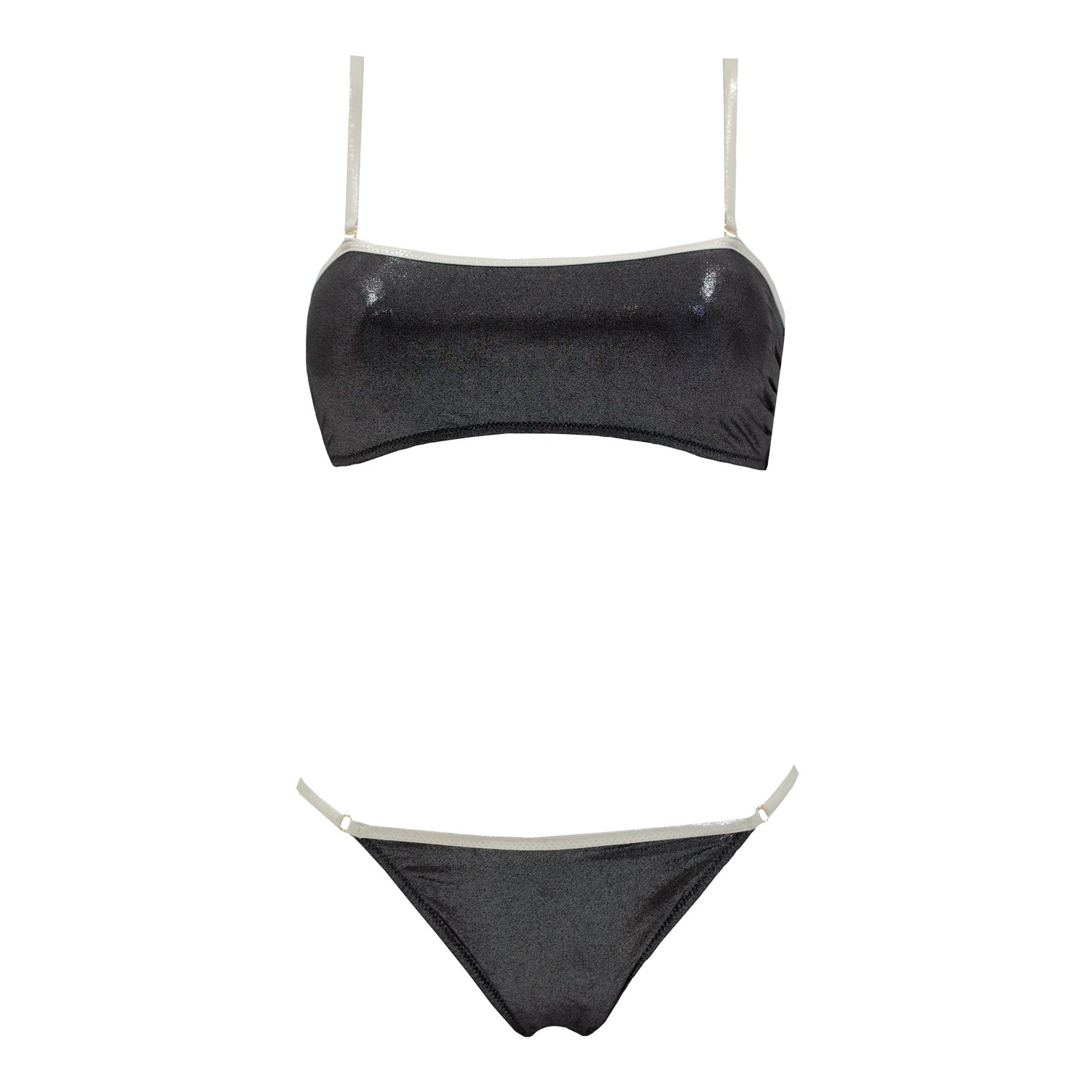 Aulala Paris Women's Twilight Glow Shiny Bandeau Bikini - Black In Black