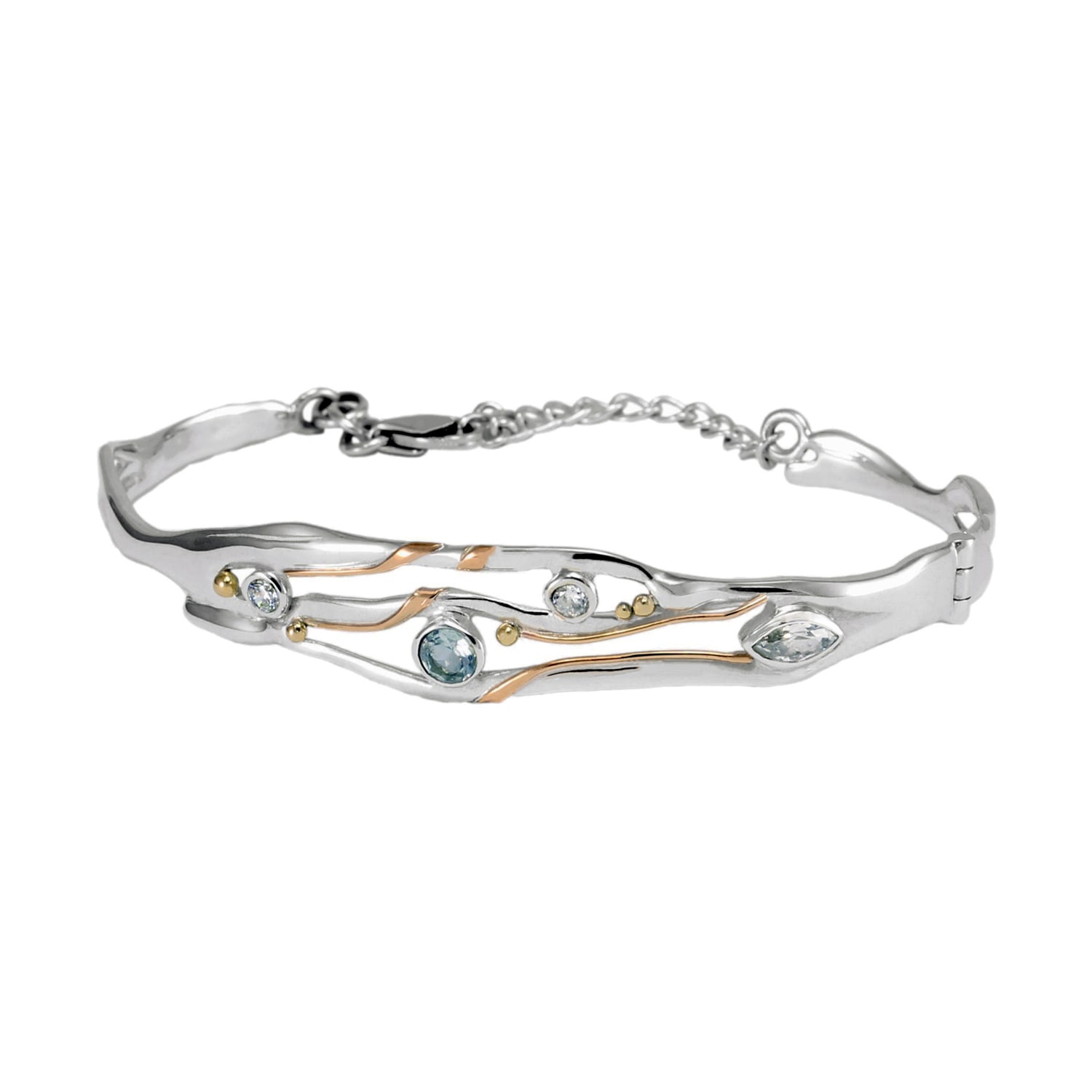 Isla Silver Women's Blue / Silver / Gold Silver Bangle With Blue Topaz & White Cubic Zirconia