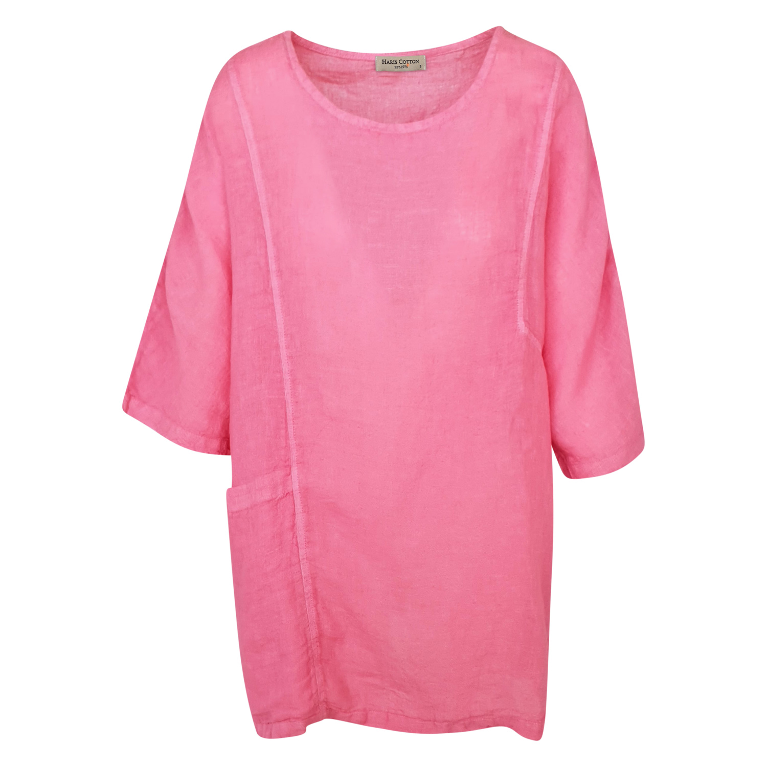 Haris Cotton Women's Pink / Purple Front Pocket Curve Linen Gauze Blouse With Batwing Sleeve Hydrangea In Pink/purple