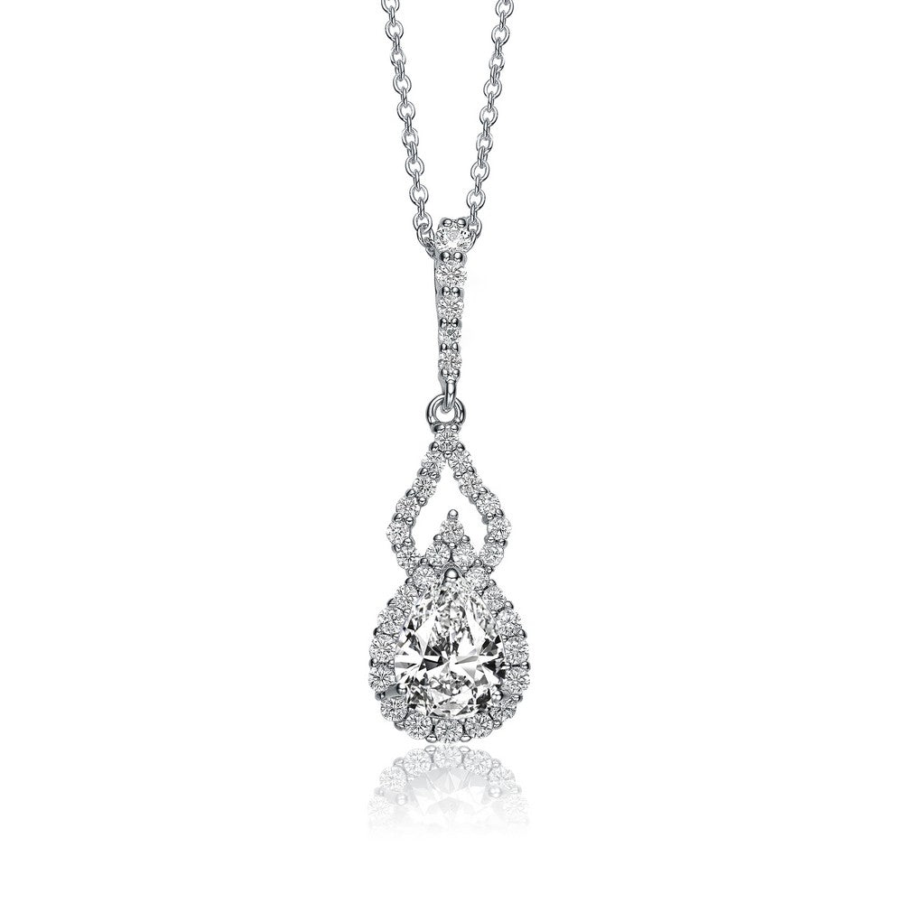 Women’s White / Silver Constance Double Drop Pear Necklace Genevive Jewelry