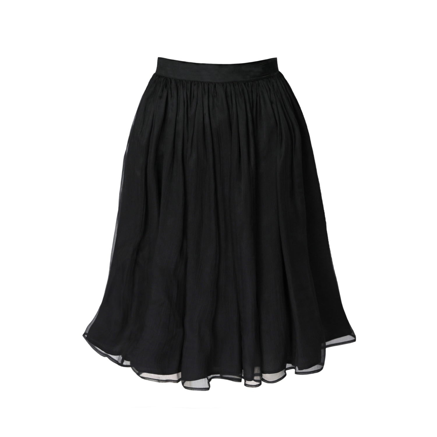 Women’s Gathered Silk Midi Skirt - Black Medium Avenue no.29