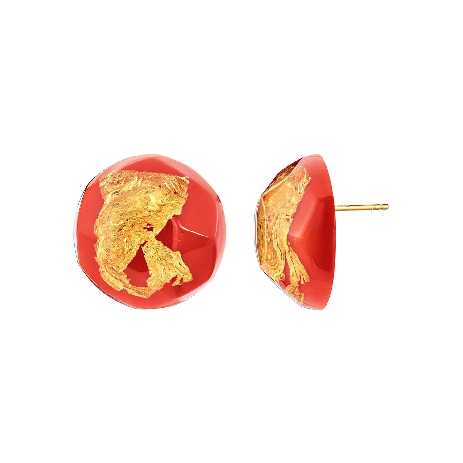 Women’s Red / Gold 24K Gold Leaf Button Studs In Fiesta Gold & Honey