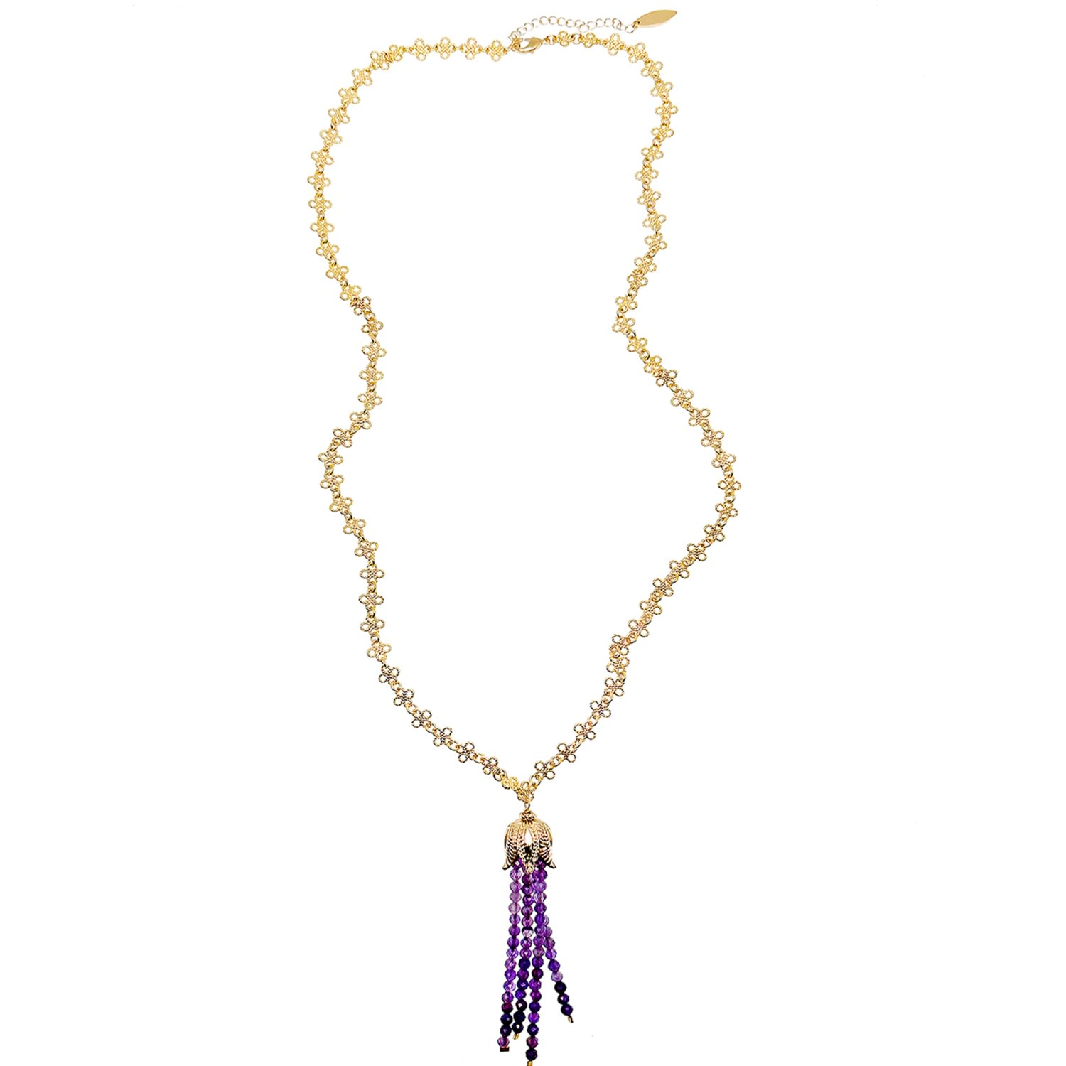 Women’s Pink / Purple Gold Chain With Amethyst Tassel Necklace Farra