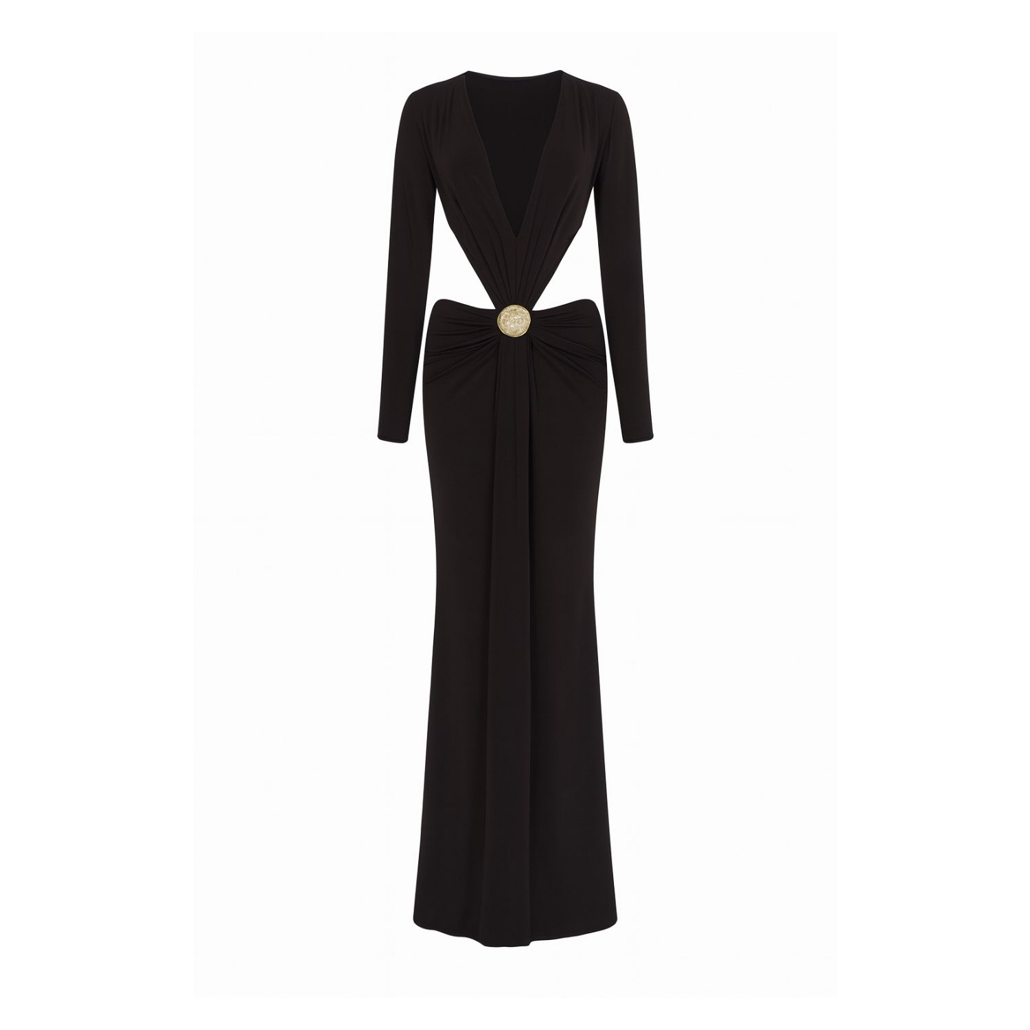 Date Boutique Women's Brown Cut-out Drape Maxi Gown