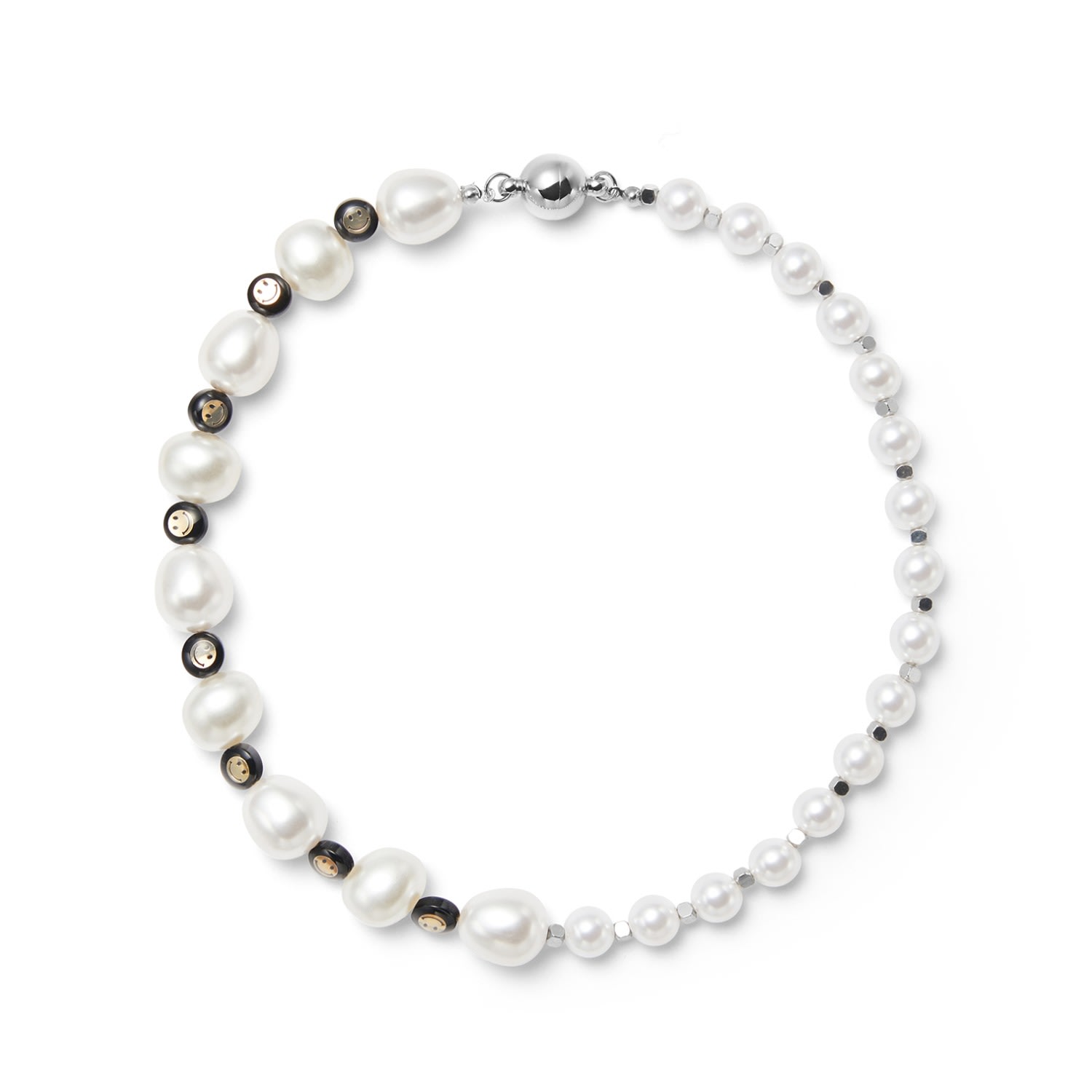 Undefined Jewelry Men's Silver / Black Day And Night Smile Pearl Beads Necklace Mmrz In Multi